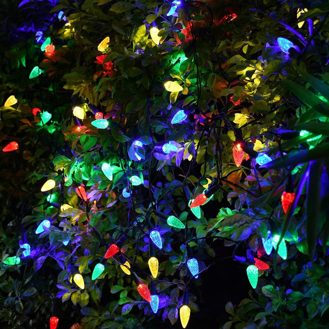 C6 Solar String Lights Outdoor Waterproof Fairy Lights, 100 Leds Multicolor Solar Christmas Lights Outdoor, Christmas Decorations for Christmas Garden Yard Fence Patio Party Decor (100 Leds) image number 2