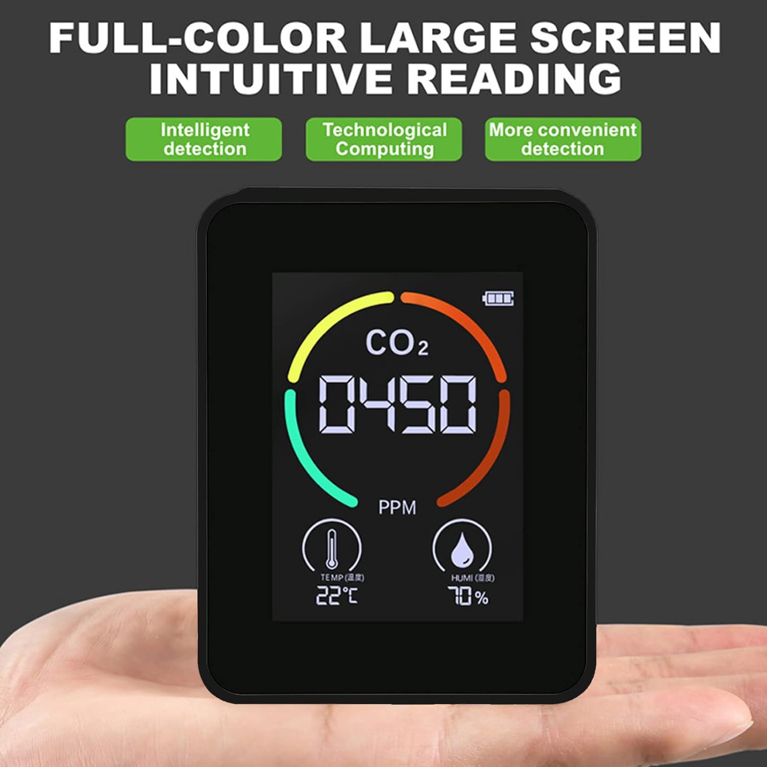TVOC Tester, Indoor CO2 400-5000PPM Detector Air Quality Monitor Tester Thermometer Hygrometer for Home for Carbon Dioxide Temperature and Relative Humidity image number 2