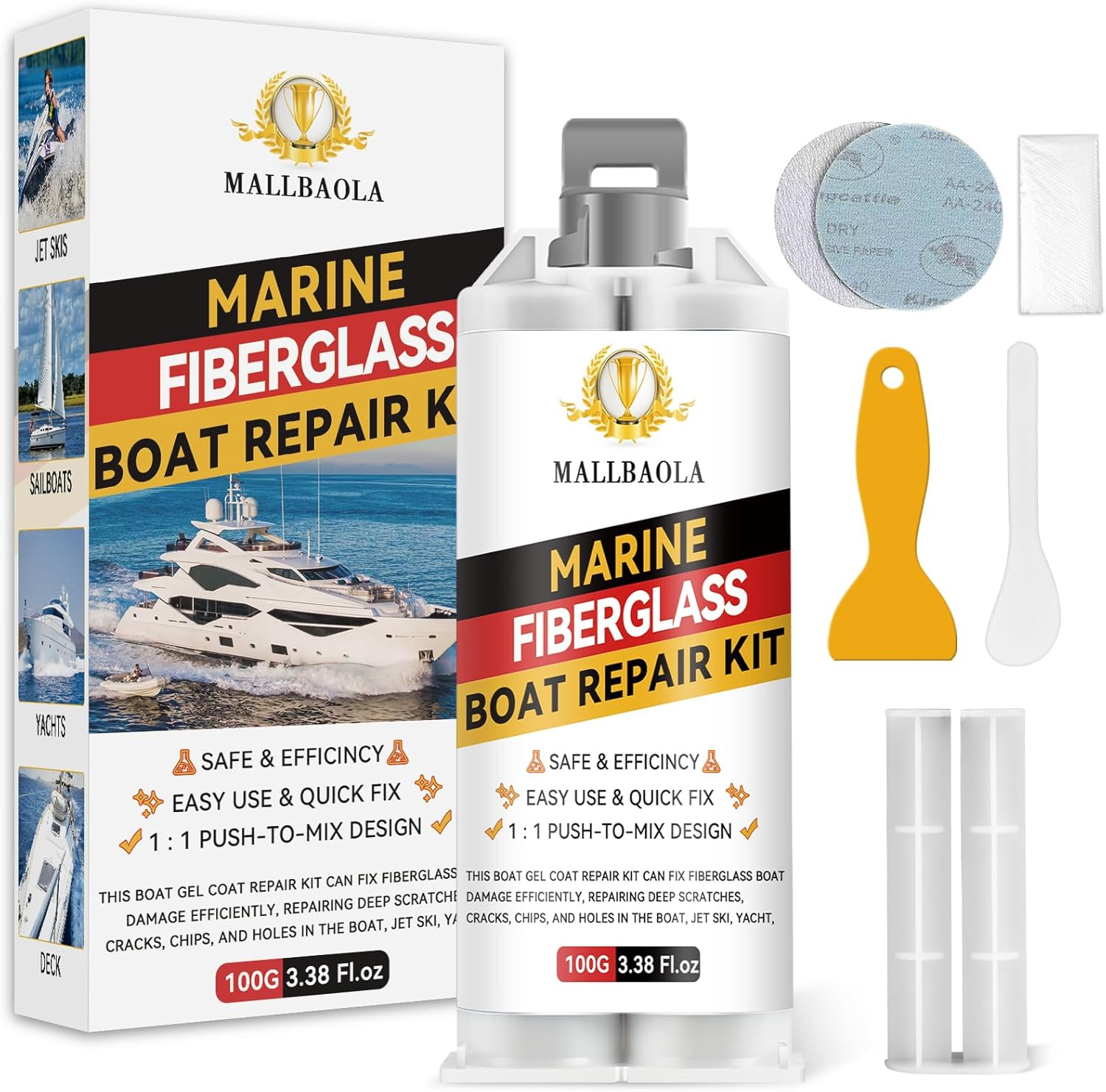 Marine Fiberglass Repair Kit for Boats, Gel Coat Repair Kit for Boats, Epoxy Filler for Fiberglass Boats Fix Holes, Chips and Deep Cracks, Gelcoat Repair Kit for Fiberglass, Acrylic, Porcelain(White) image number 1