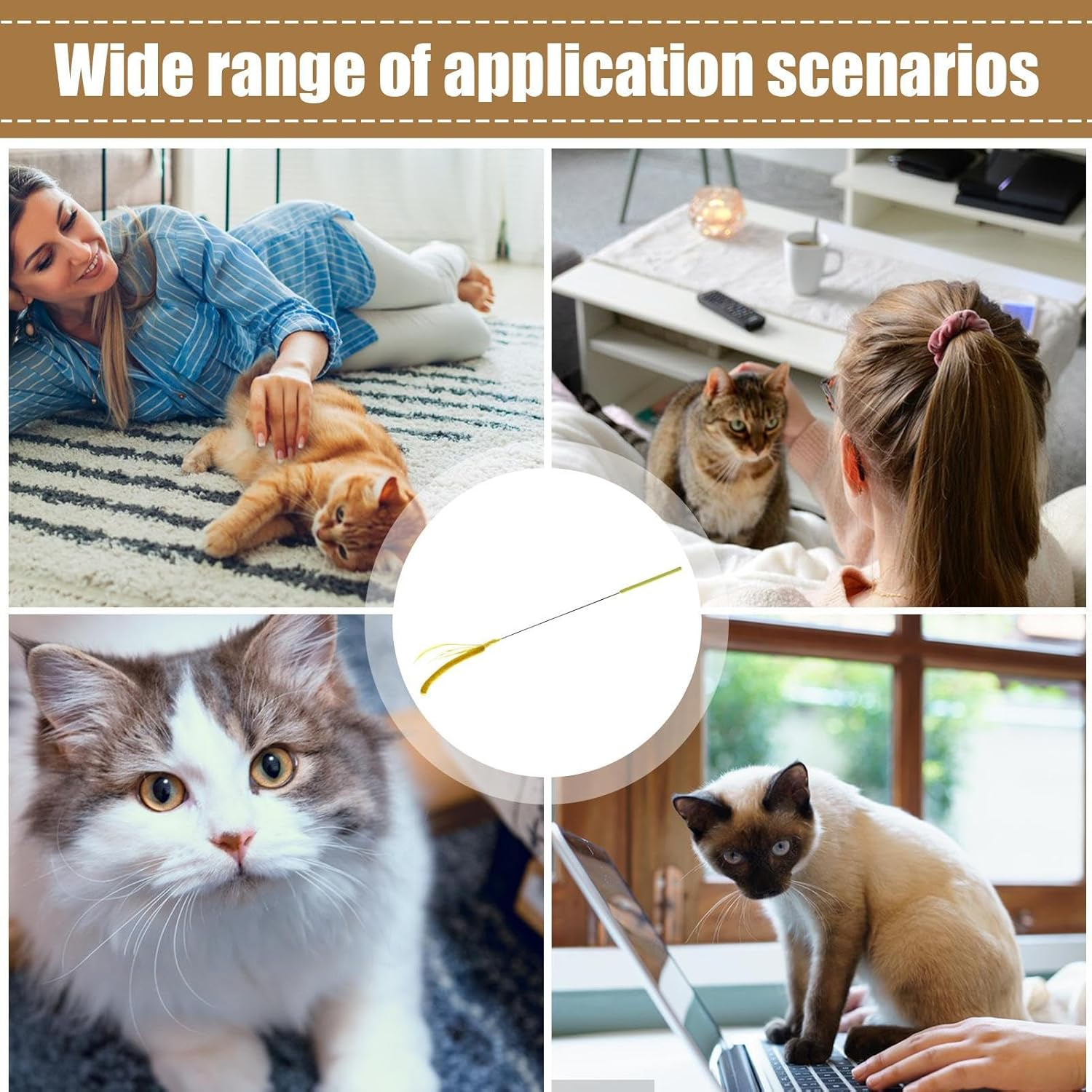 Cat Wand Toy - Simulated Setaria Kitten Toy Rod | Cat Stick | Simulated Dogtail Grass Teaser | Faux Grass Shaped Plush Rod for Physical Training and Playing - Yellow image number 6