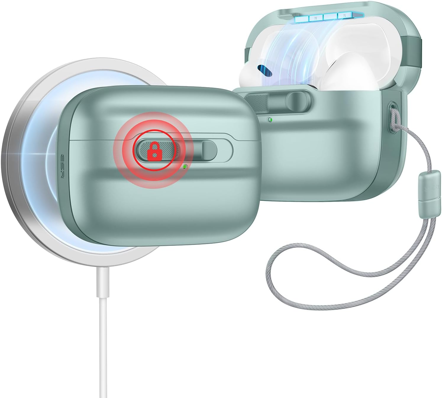 ESR for Airpods Pro 2 Case, Compatible with Airpods Pro Case 2Nd/1St Gen (2023/2022/2019), Designed for Magsafe, Magnetic Lid Lock, Full Drop Protection Cover with Lanyard, Pulse Series, White