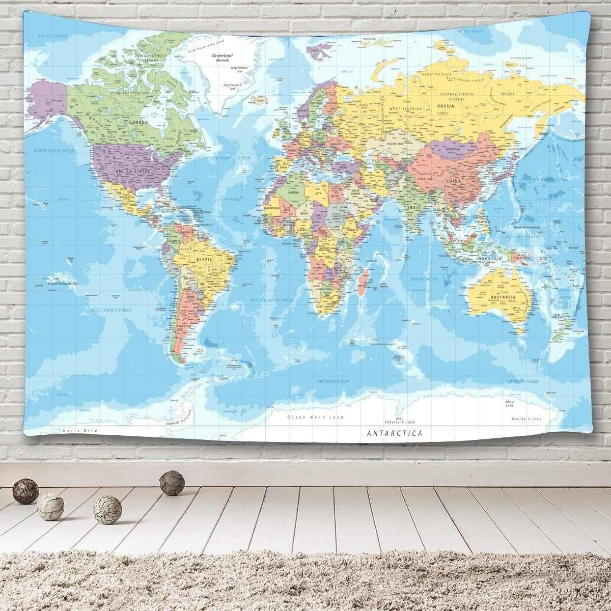 TOMOZ World Map Tapestry Wall Hanging for Kids Student, World Map with Countries and Major Cities Tapestry Educational Tapestry for Bedroom Living Room Dorm Home Decoration 80 X 60Inch image number 5