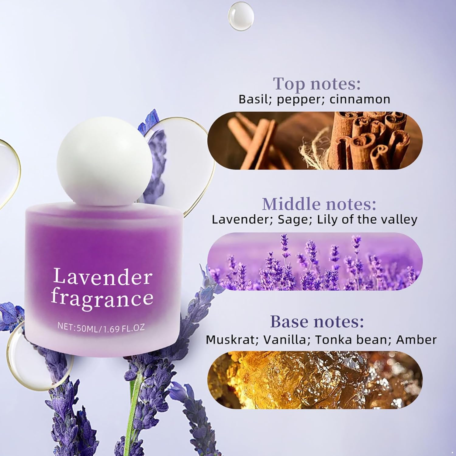 Raenseen Relaxing Lavender Fragrance Body Mist 50Ml Perfume Spray Alcohol Free Light Scent for Daily Wear Purple One Size image number 1