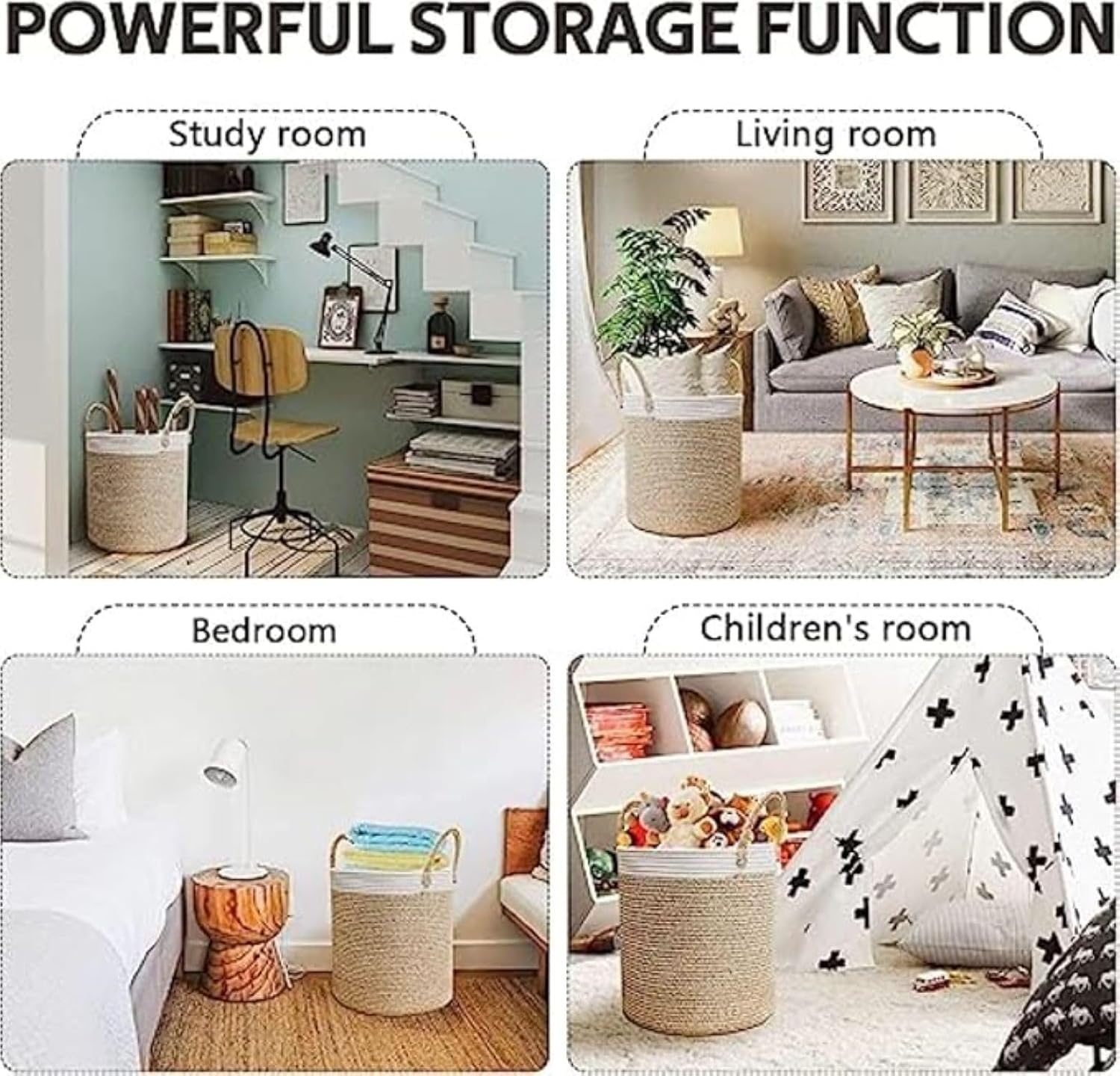 Cotton Rope Blanket Basket, Storage Baskets for Organizing Woven Laundry Basket & Nursery Hamper Large Basket for Blankets & Toy Basket, Collect Objects, Toned Brown image number 2