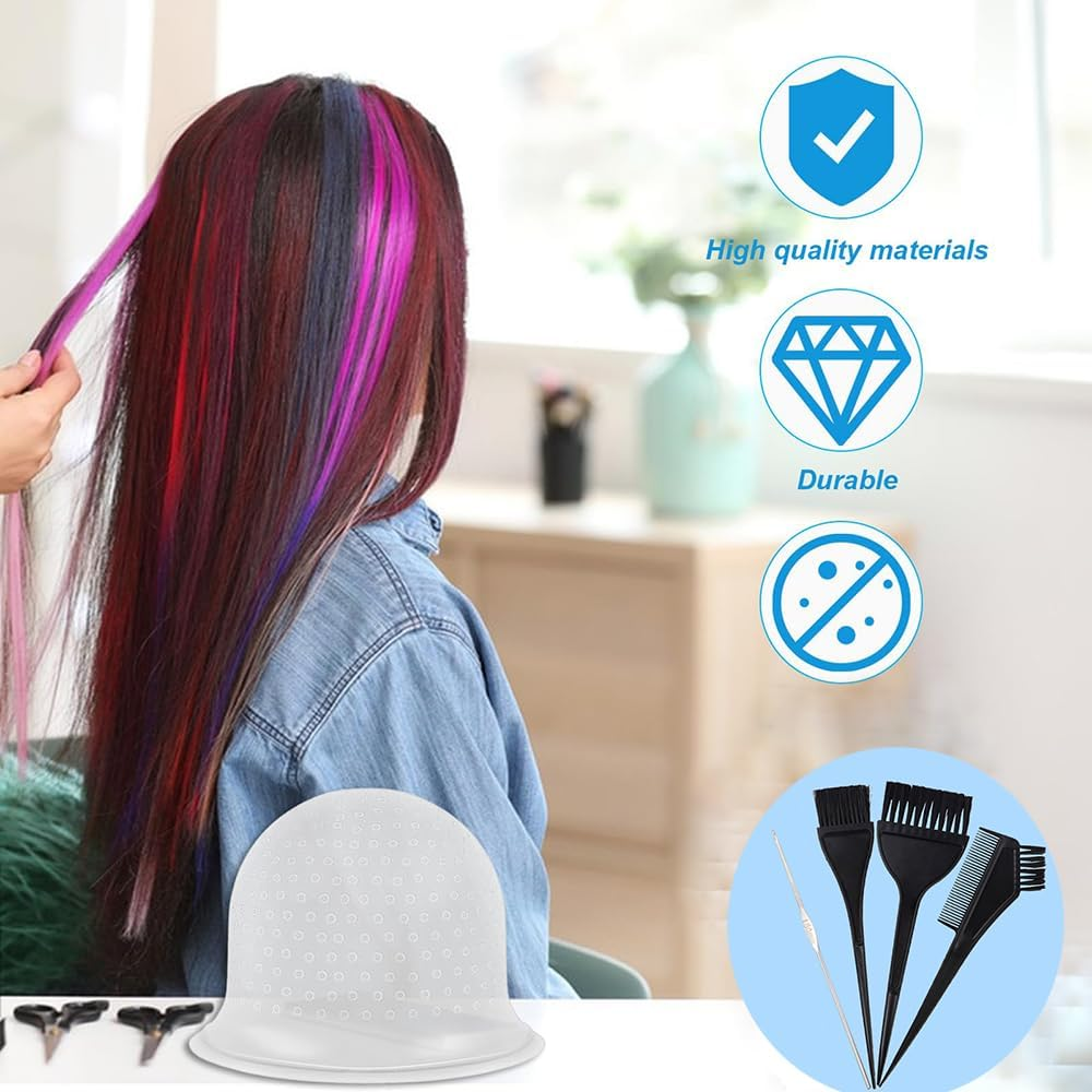 Yeenano Highlight Hair Cap,Silicone Highlighting Cap with Hook Needles Reusable Bleach Caps Hair Dye Comb Dyeing Highlight Caps Hook Hairdressing Salon for Long Hair Short Hair image number 3