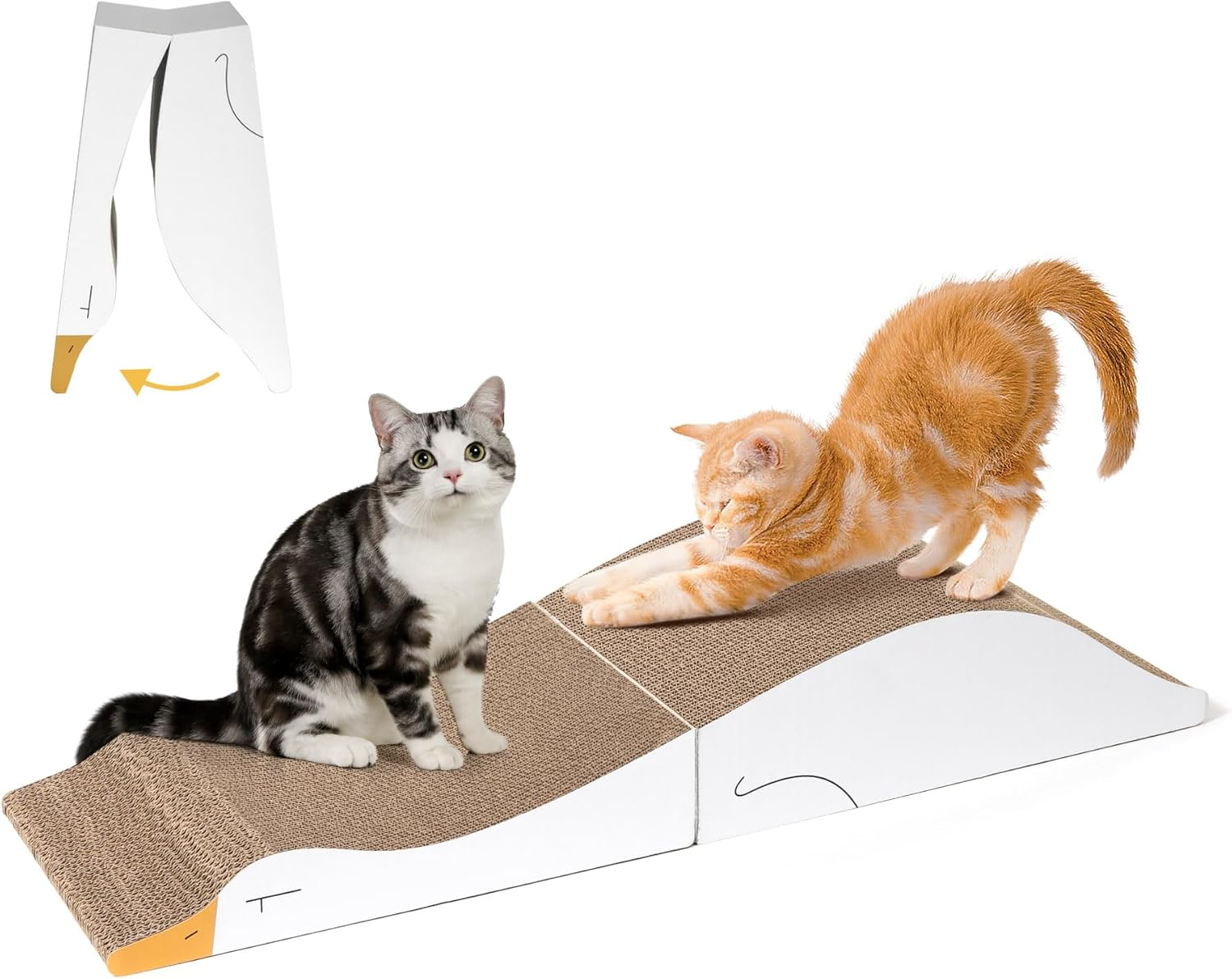 Comsaf Long Cat Scratching Board 26.75"X10" Curved Foldable Scratcher, Duck-Shaped Cardboard Scratchers Recycle Corrugate Pad for Scratch Lounge Lasting Reversible image number 2