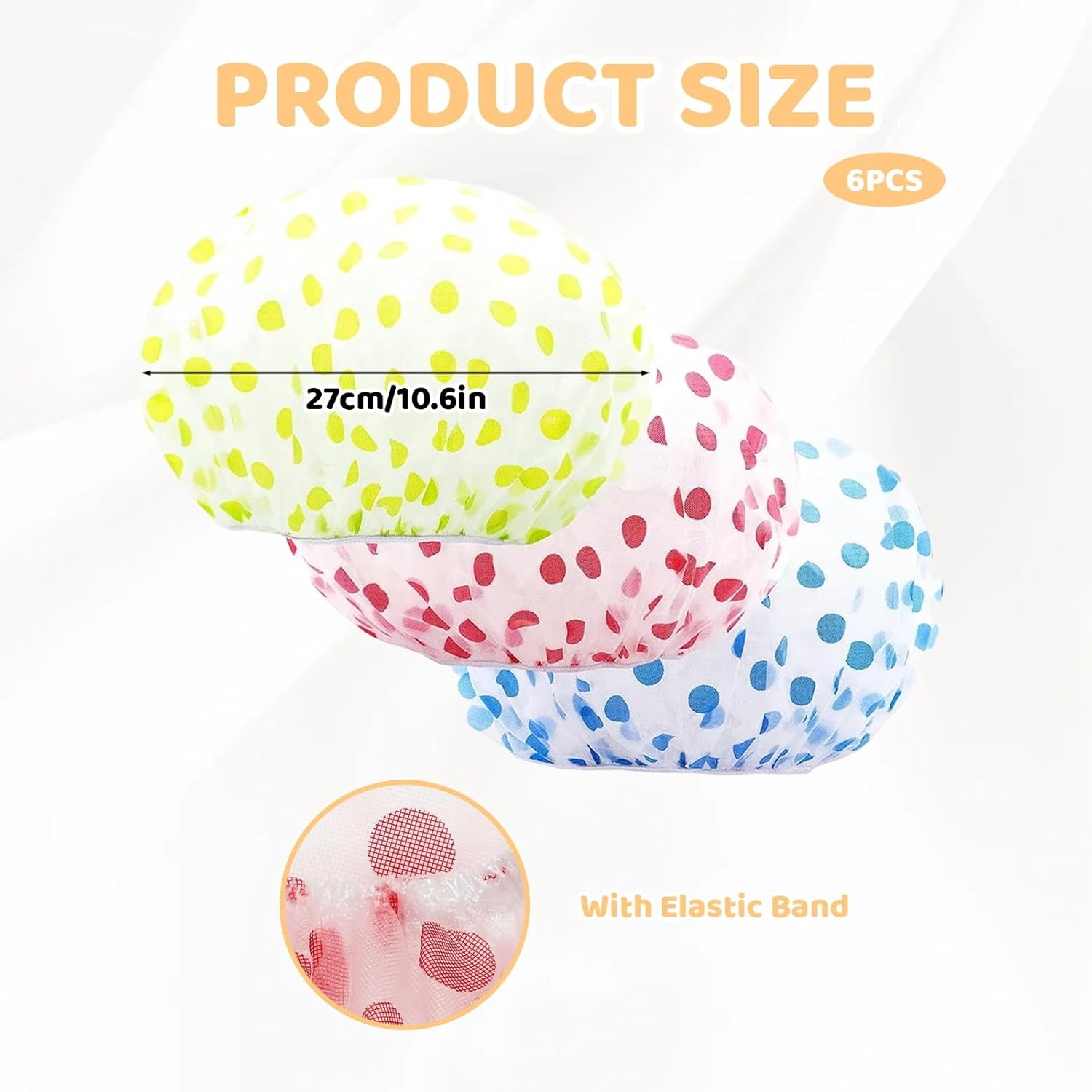 6 Pack Shower Cap,Waterproof Reusable Shower Caps for Women and Men, Large Shower Cap Hair Bonnet for Bathing, Swimming, Hair Care image number 6