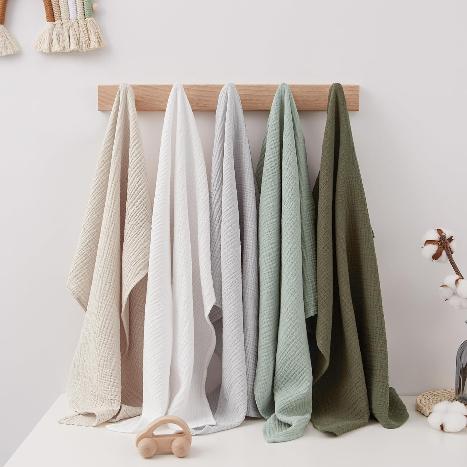 Susurration Muslin Cloths Baby Burp Cloths, Pack of 100% Cotton Burp Cloths Baby (5, (Green), 60X60) image number 4