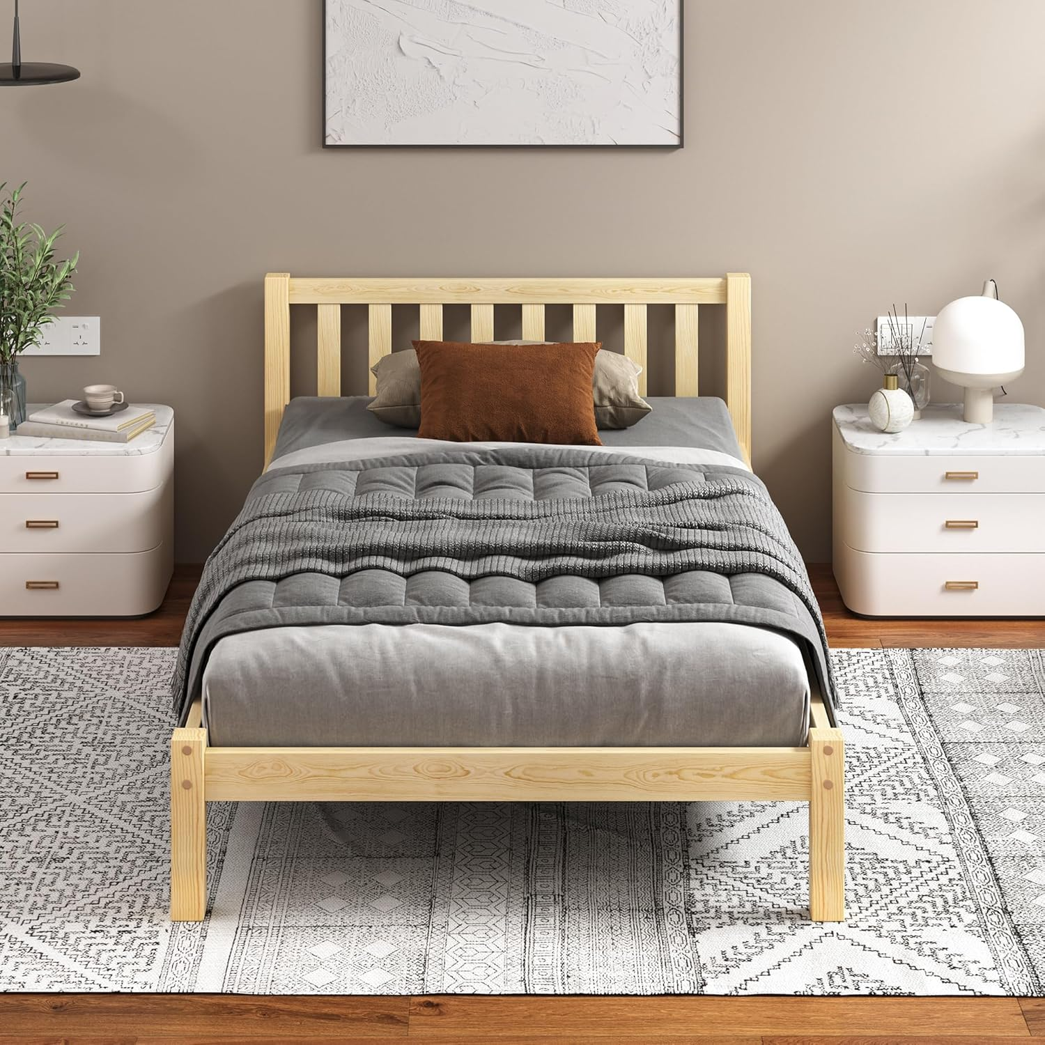 ALFORDSON Bed Frame Single Size Wooden Bed Base with Solid Wood Pine Timber Slats, Mattress Base Platform Support, Oak Bed Foundation with Storage Space, Fenella Series Home Bedroom Furniture image number 2