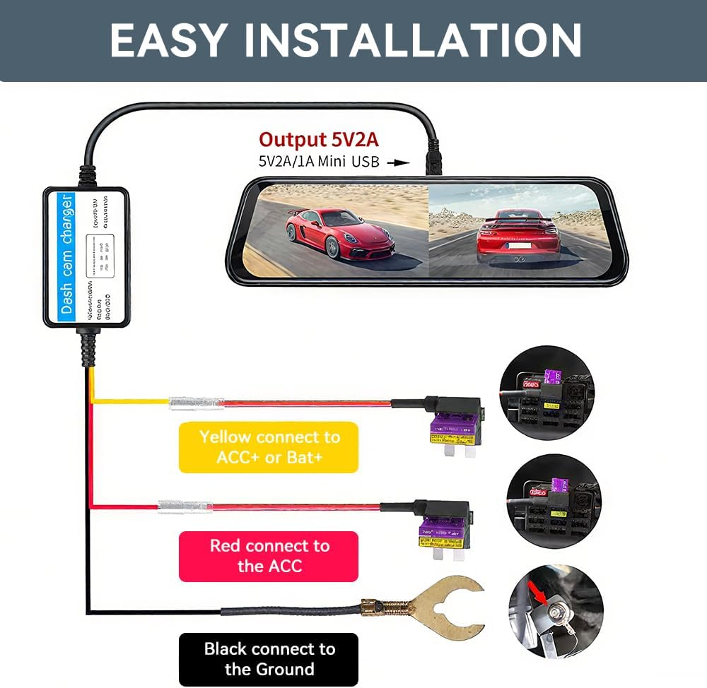 3.2M Dash Cam Hardwire Kit with Fuse Taps, 12V&ndash;30V to 5V Converter, Low Voltage Cut-Off, Flame-Retardant, for Dash Cam, GPS, Radar Devices (Micro USB) image number 4