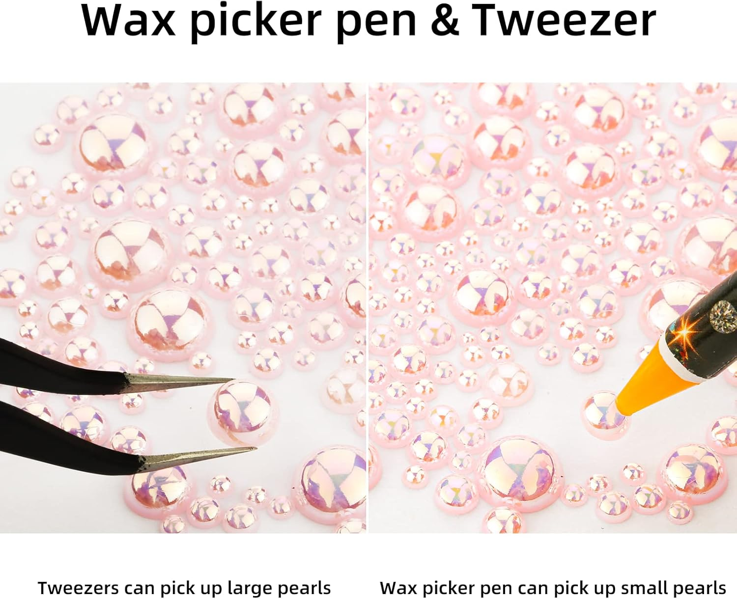 6540PCS Light Pink AB Resin Flat Back Pearls Rhinestones,Mixed Size 2/3/4/5/6/8/10Mm Half round Pearl Beads Nail Gems Rhinestone with Tweezers and Picker Pencil for Crafts Nail DIY Decoration - Black image number 3