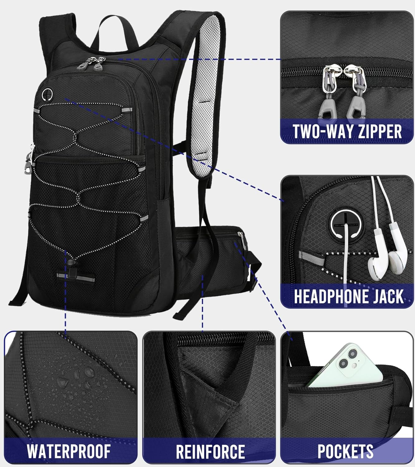 Hydration Pack, Hydration Backpack, and Hydration Vest with a 2L Hydration Bladder Are Suitable for Both Men and Women during Hiking Camping, Running, Trail Running, Marathons, Running Cycling. image number 5