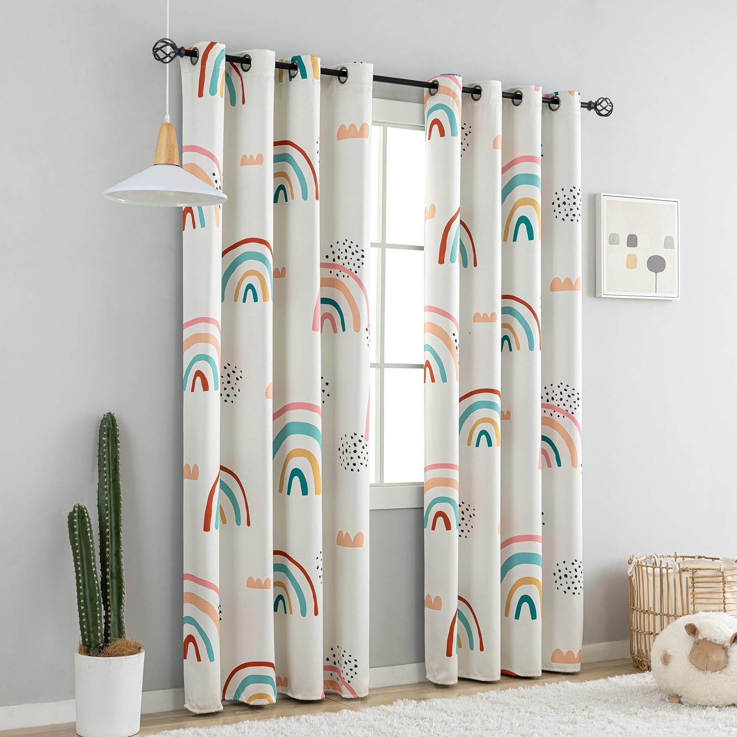 Chiinvent Blackout Rainbow Curtains for Kids Cute Rainbow Room Darkening Window Curtains Decorative Cartoon Black Out Curtain for Girls Bedroom Nursery, C1, 52" X 96", 2 Panels (90% Blackout) image number 2