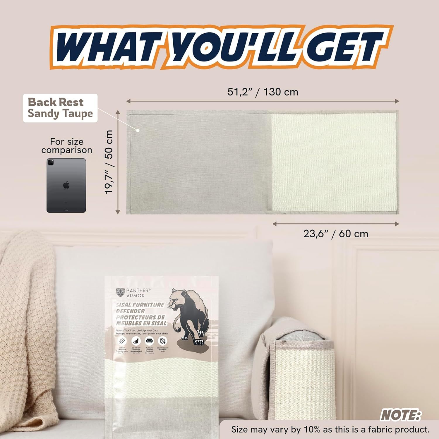 Panther Armor Sisal Furniture Defender, Cat Scratcher for Couch [Beige-Back Rest] Protect Sofa from Cats Scratching, Sofa Scratcher, Couch Scratching Post image number 6