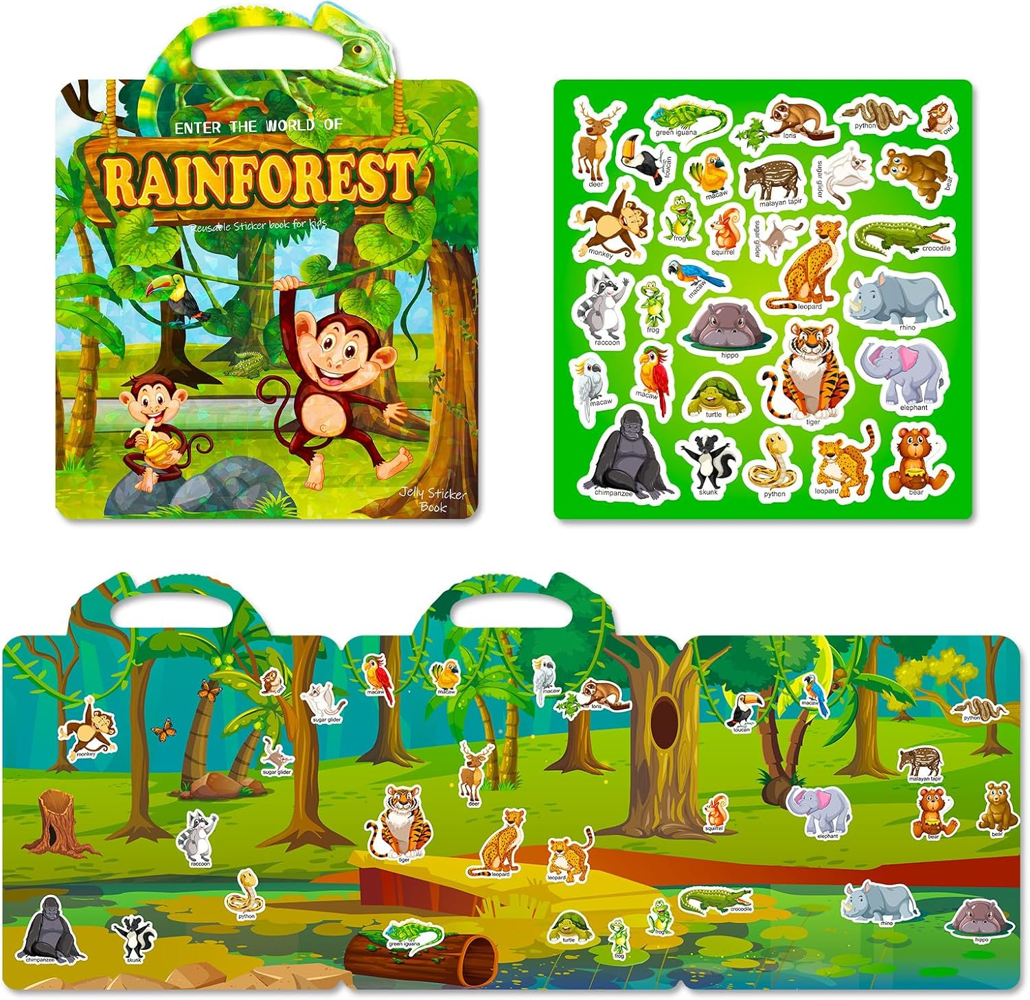 Reusable Sticker Book for Kids,3D Jelly Stickers Toddlers Activity Book for Boys Girls Road Trip Toddler Airplane Train Travel Essentials Toy,Birthday Gifts for Age 2 (Farm)