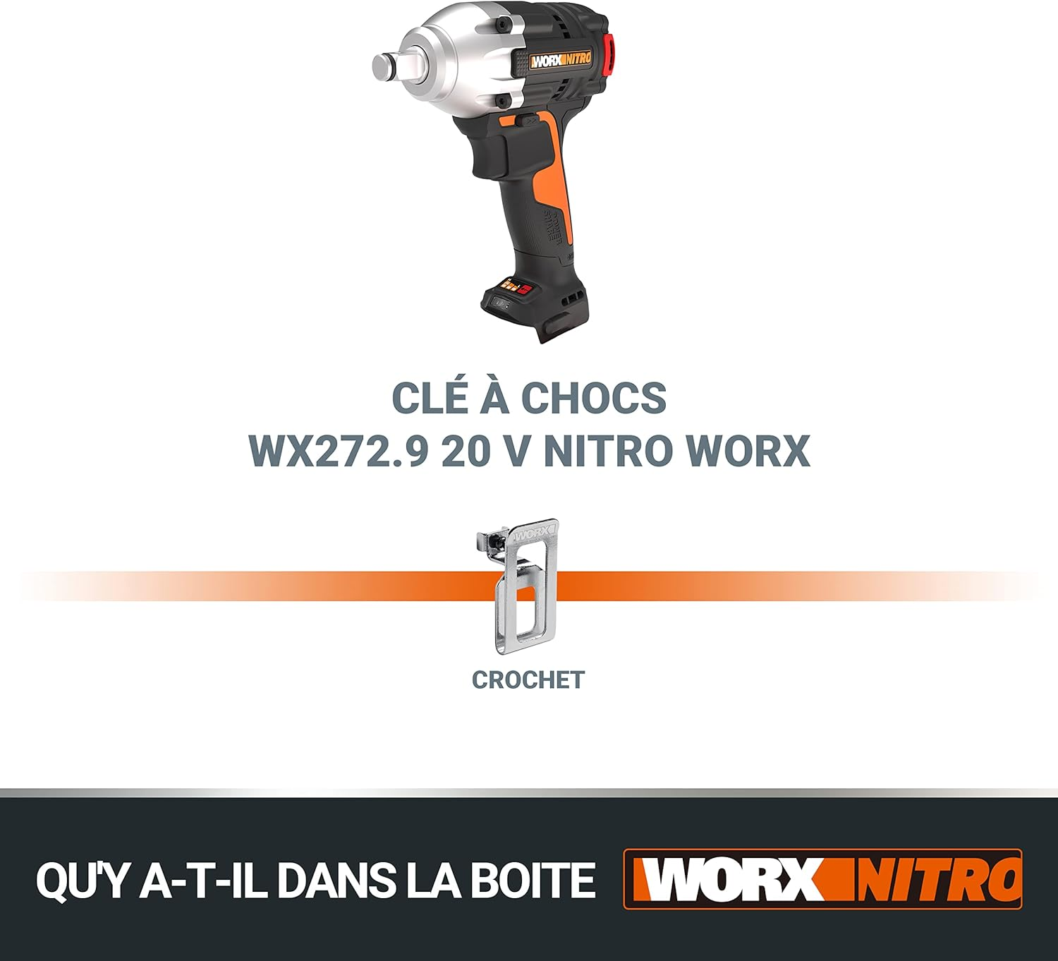 WORX WX272.9 Nitro Brushless Battery Impact Wrench 20 V - 300 Nm, with Variable 3-Speed Transmission and LED Light, Ideal for Various Screwing Work, without Battery and Charger image number 2