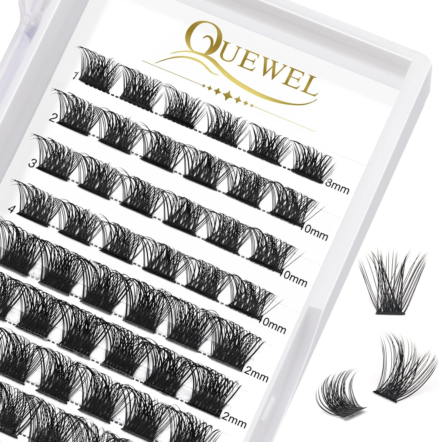QUEWEL Cluster Lashes 72 Pcs Wide Stem Individual Lashes D Curl 8-16Mm Length DIY Eyelash Extension False Eyelashes Natural&Mega Styles Soft for Personal Makeup Use at Home (Mega-D-Mix8-16) image number 2