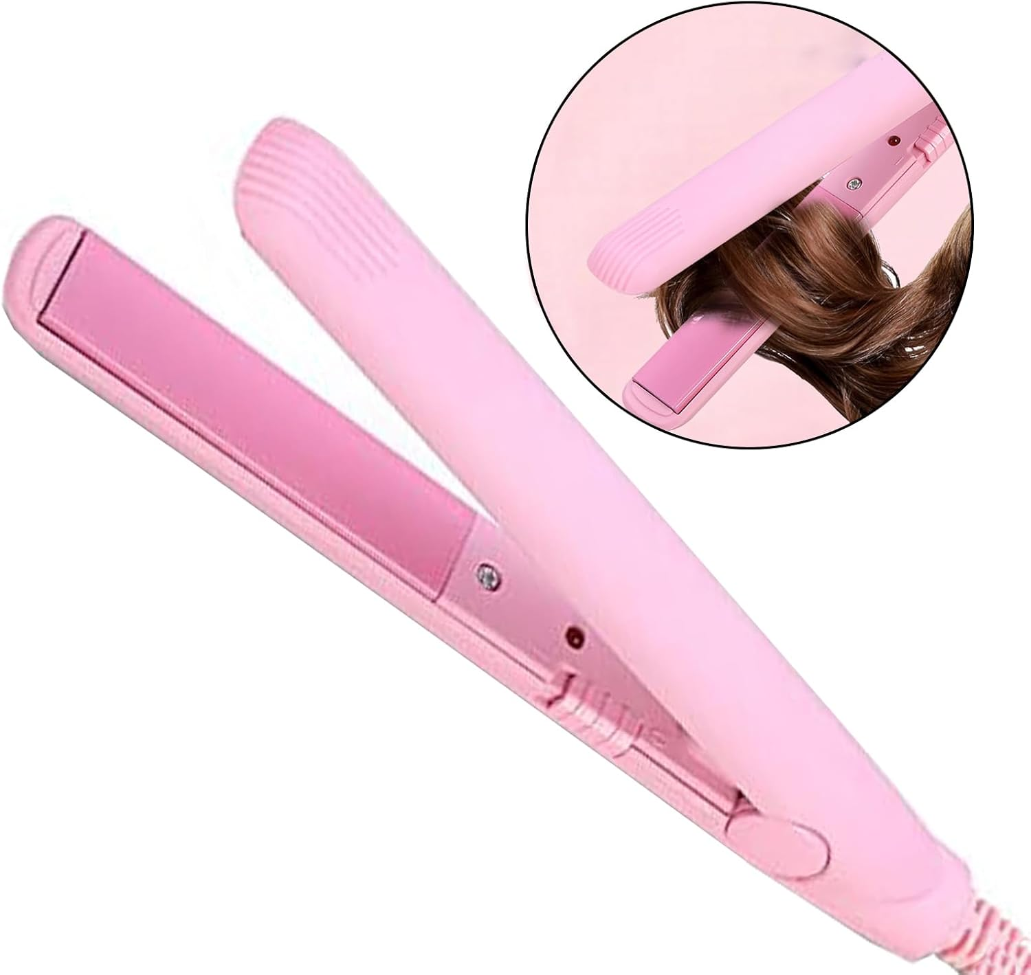 GERUI 2-In-1 Mini Hair Straightener, Curling Rod, Straight Board Curler, Straightener, Ceramic Heating Plate, Portable Ceramic Flat Curling Iron, Hair Curler for Women, Short Hair, Pony, Beard (Pink) image number 1