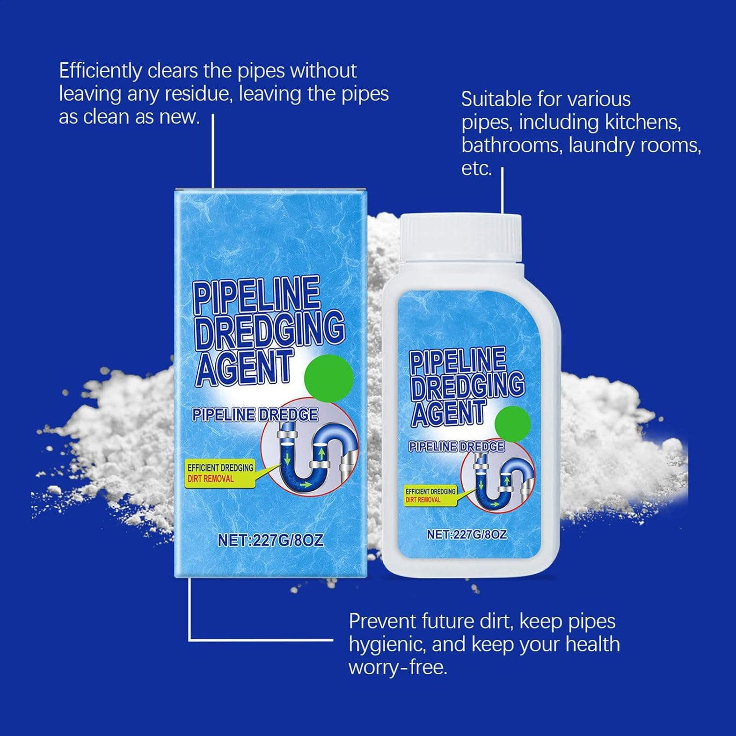 Pipeline Dredging Agent,Quick Drain Toilet Cleaner - Fast Breakdown Unclogger Powder Eliminator for Kitchen Pipeline Shower Sinks Tank image number 4