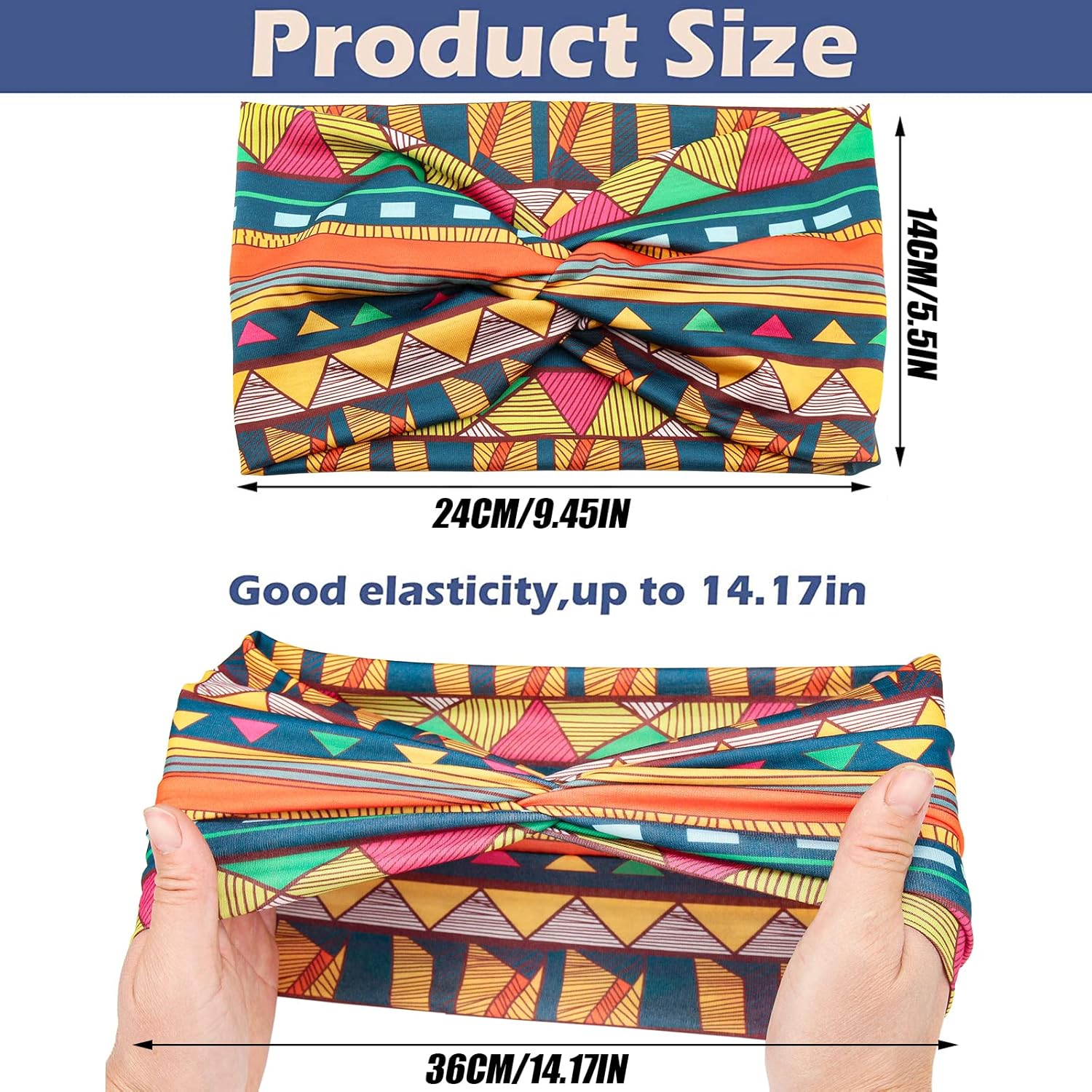 Carede Wide African Headbands for Women Boho Twist Head Bands Elastic Turban Headwraps for Lady Yoga Sports Workout Stretchy Hairband,Pack of 8 image number 3