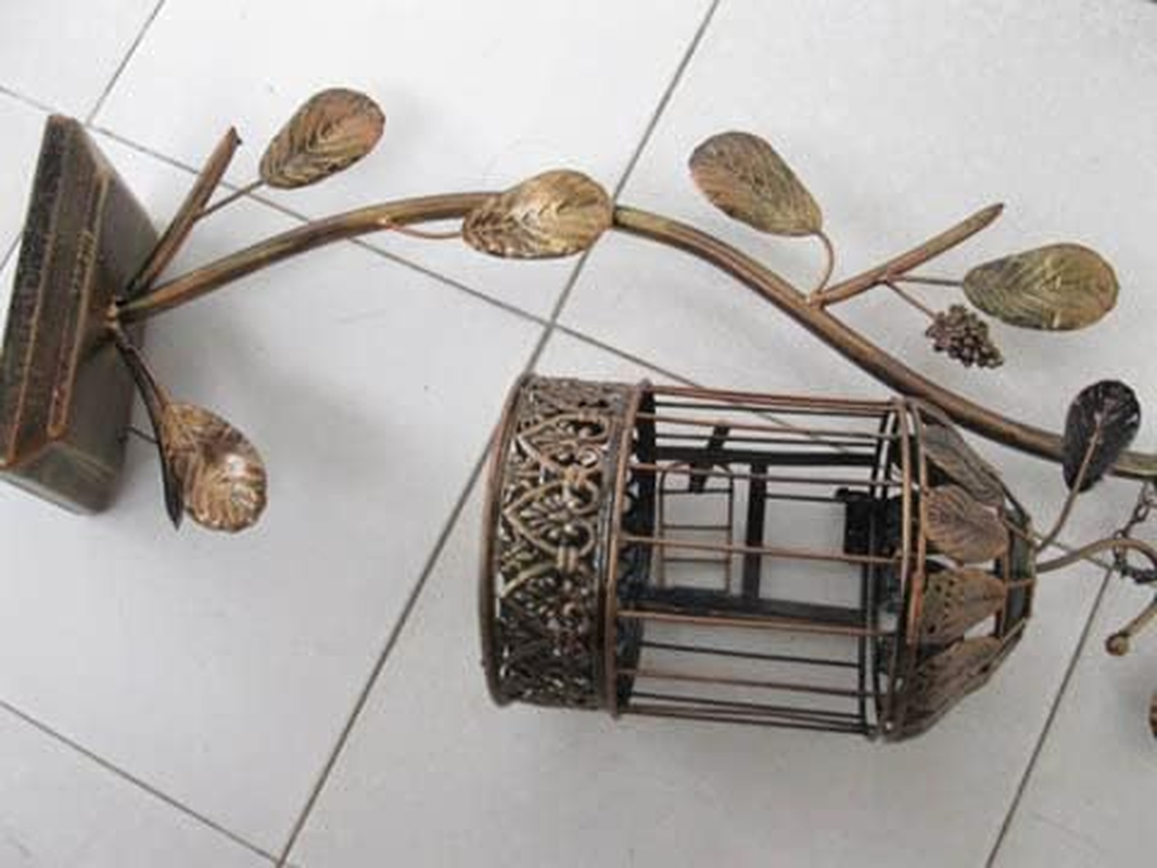 1X Copper Plated Hanging Bird Cage & Stand Wedding Favor image number 1