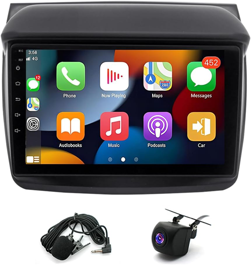 Car Stereo Compatible for Mitsubishi Triton ML MN 2006-2015 Double DIN Car Stereo Radio 2+32G 9" Touch Screen Radio Wireless Carplay Android Auto Bluetooth Wifi FM GPS Mic image number 4