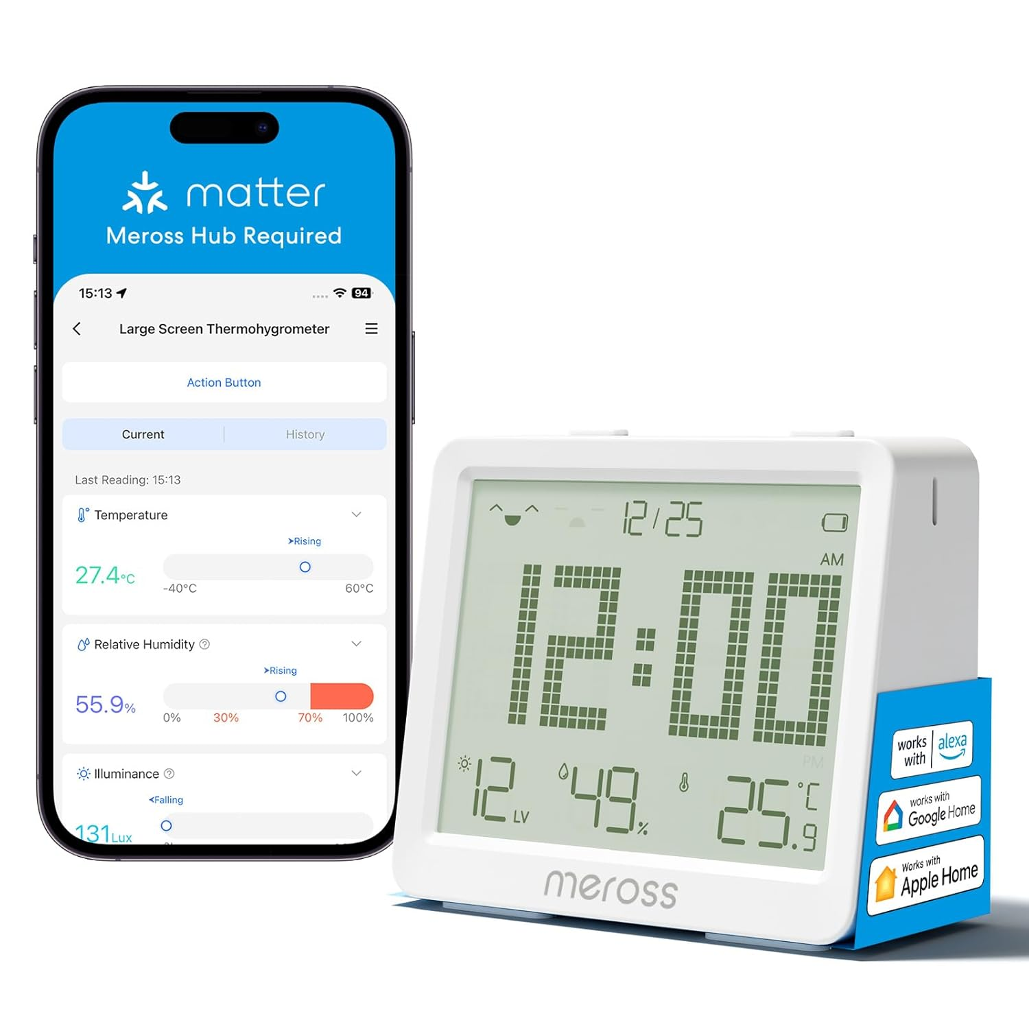 Meross Smart Thermometer Hygrometer, Requires MSH450 Hub, Wifi Room Temperature Humidity Sensor with Alerts for Baby, Greenhouse, Indoor, Compatible with Matter, Homekit, Alexa, Google Home image number 6