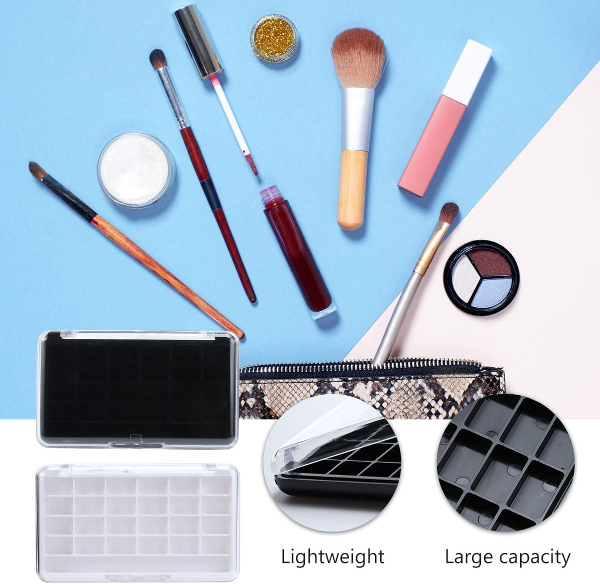 24 Grids Empty Makeup Palette Case, 4Pack 24 Grids Empty Eye Shadow Box,Empty Makeup Lipstick Cosmetics Blusher Palette Case,Plastic Travel Containers for Eye Shadow, Lipstick, Blusher image number 1