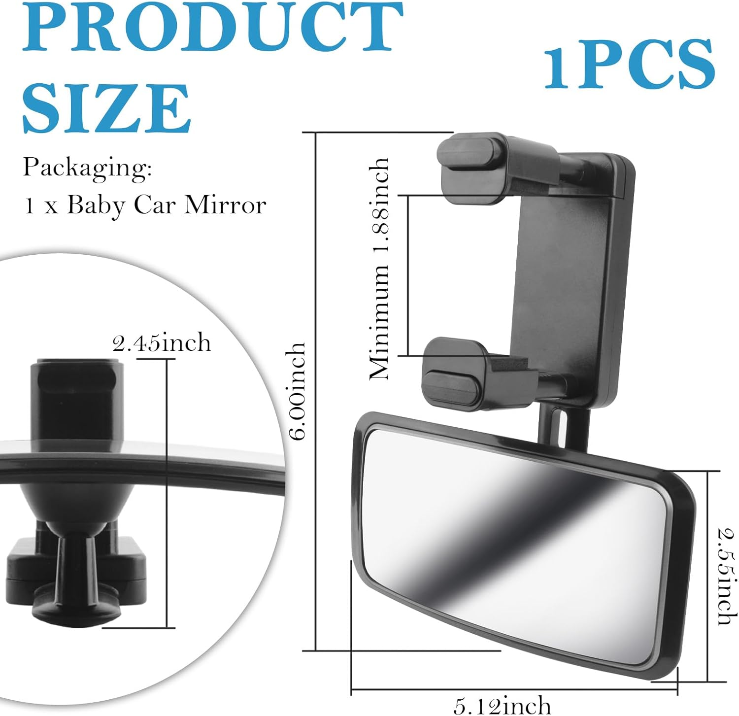 OFBAND 360&deg; Curved Baby Car Mirror, Clip onto Rearview Mirror, Adjustable Baby Mirror for Car SUV Truck image number 5