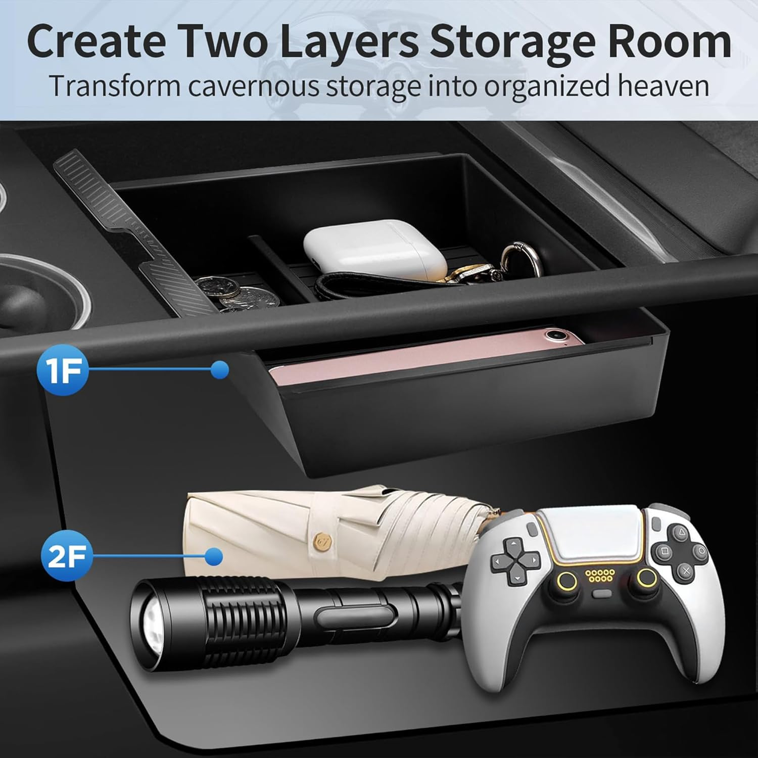TSWCBYYLB Center Console Organizer Tray for 2025 Tesla Model Y Juniper & 2025 2024 Tesla Model 3 Highland Accessories, Armrest Hidden Organizer Box Cup Holder image number 5