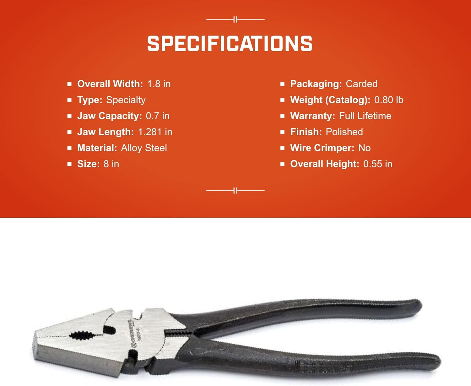CRESCENT - PLIER,8", BUTTON FENCE (10008VN-05) image number 1