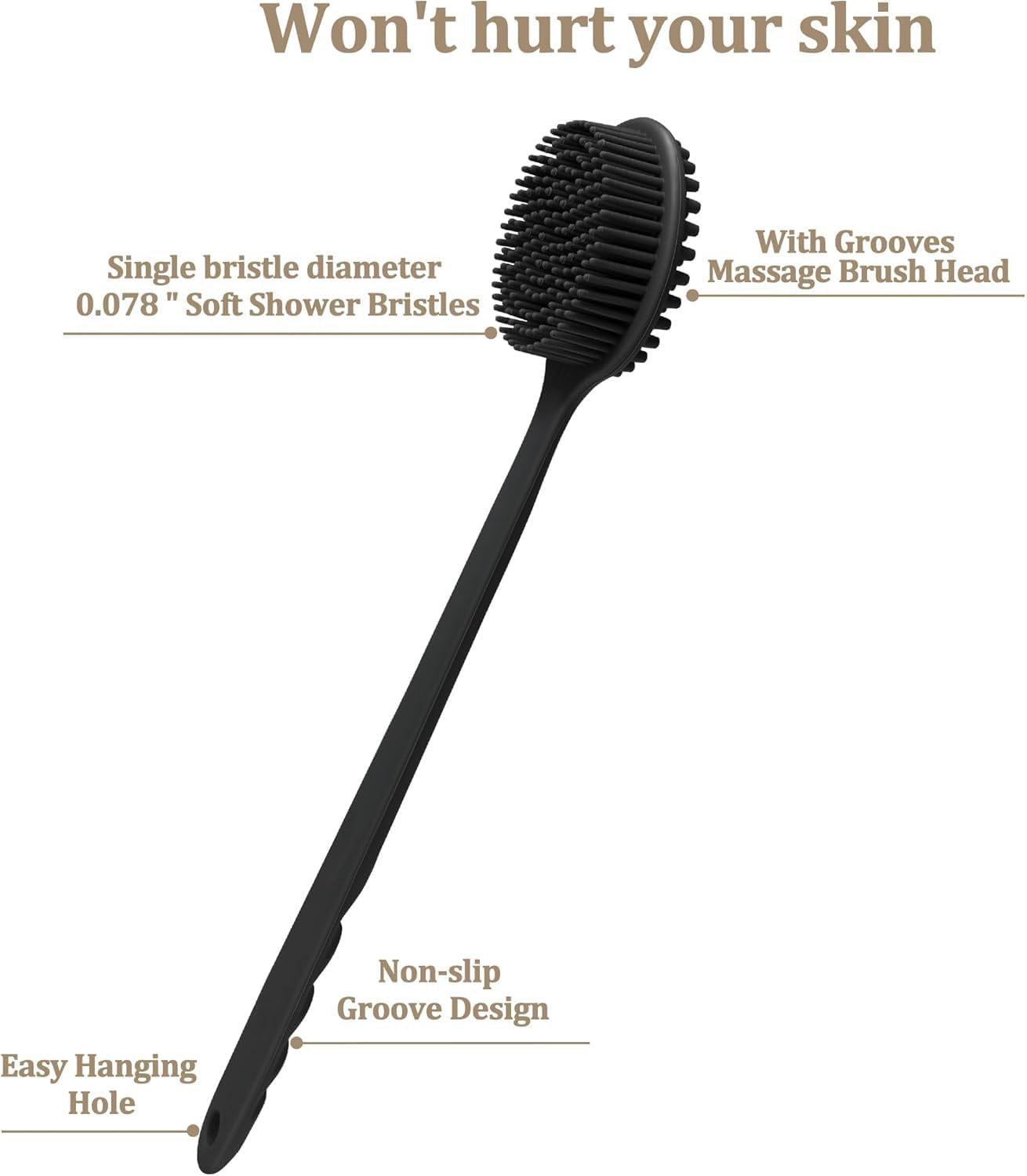 Silicone Back Scrubber for Shower-Long Handle, Double-Sided Body Shower Cleaning Tool for Men Women That Produces Rich Foam, Exfoliates Rough Skin on the Back, and Offers a Massaging Effect(Green) image number 1