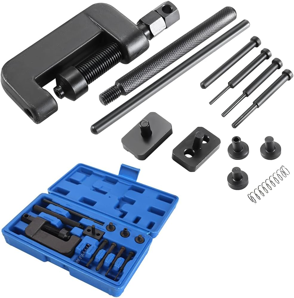 Sandfren Motorcycle Chain Brake Tool Kit, 13PCS Motorbike Chain Braker Set with C Frame 3 Anvils 4 Brake Tips, Dirtbike Link Repair Removal Tool, Fit for Cam & 25 to 630 Chains