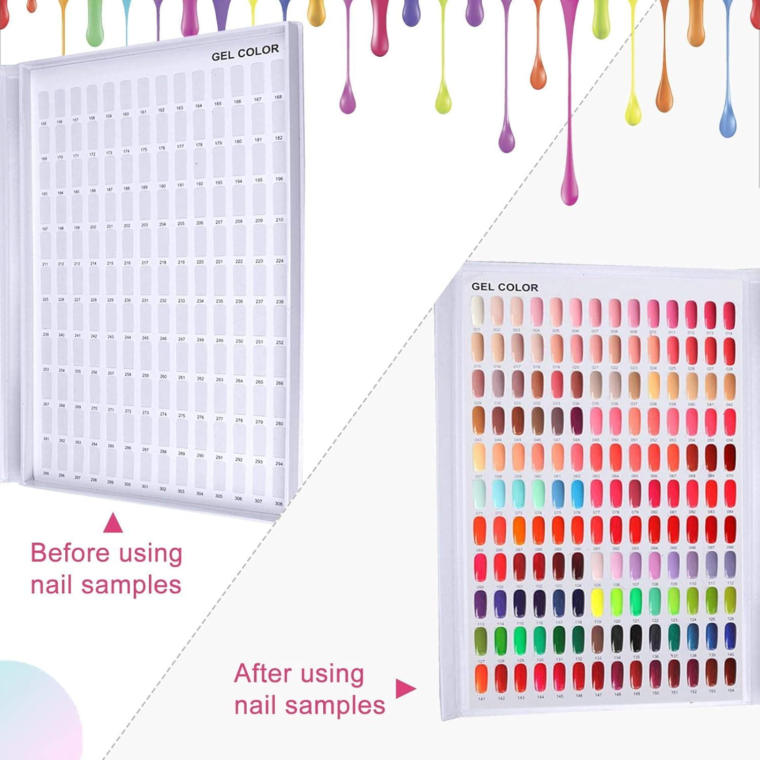 308 Nail Color Chart Display, UV Gel Polish Book Nail Painting Practice Design Board, Fake Tips Nails Sample Display Nail Art for Nail Salons, DIY Nail Art at Home image number 4