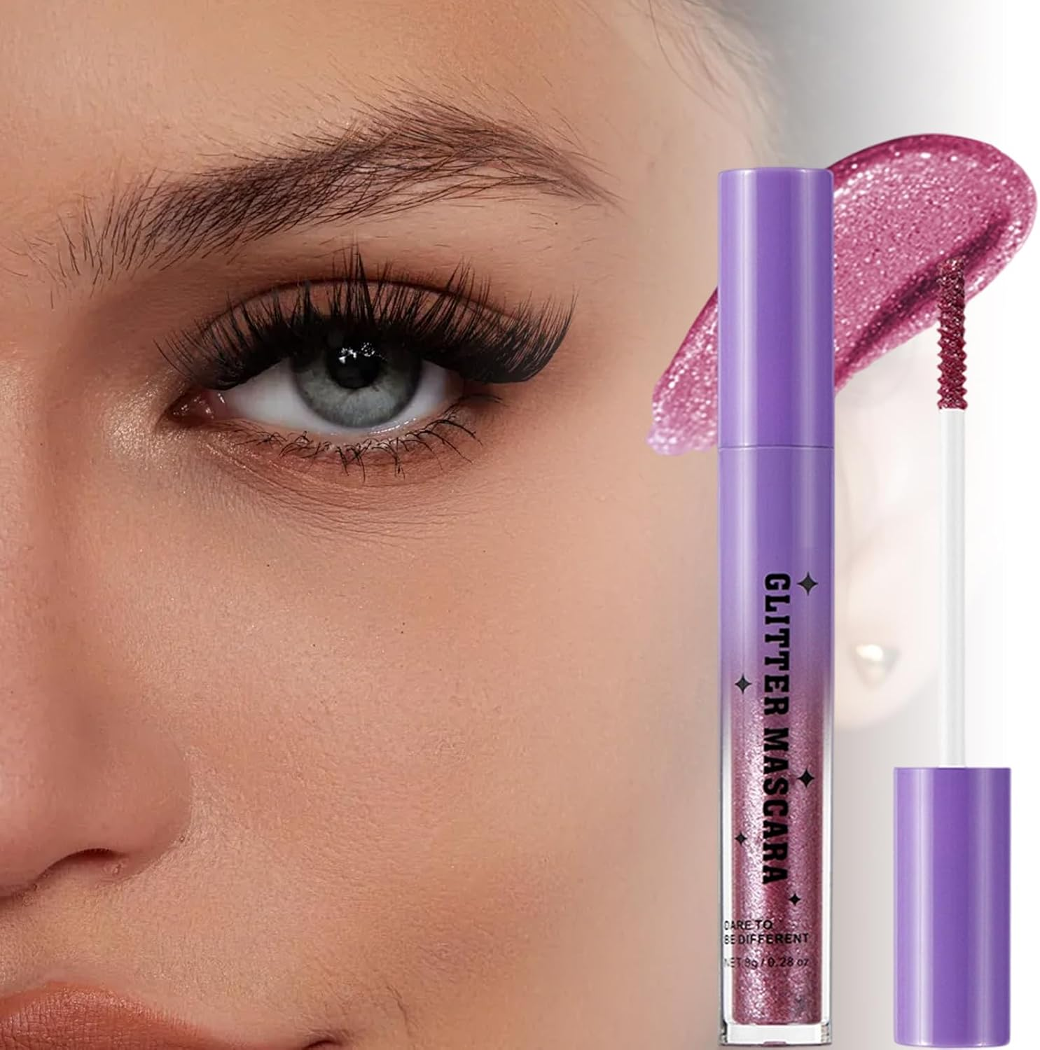 Glitter Mascara for Women | Waterproof Mascara | Waterproof Lengthening Curling Smudge-Proof Eyelash Makeup for Women Wedding Date Travel Party Night-Out - 02Silvery image number 3