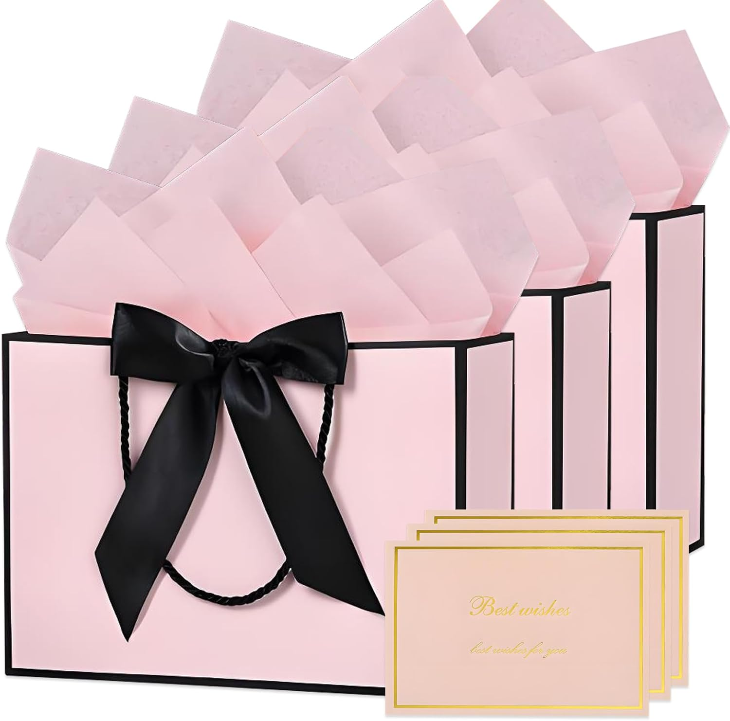 Jotia 3 Sets 28X20X10Cm Gift Bags with Bow Ribbon, Including 3Pcs Gift Bags with 6Pcs Tissue Paper 3 Greeting Cards, Paper Bag with Handle for Birthday Graduation Anniversary Christmas (White)