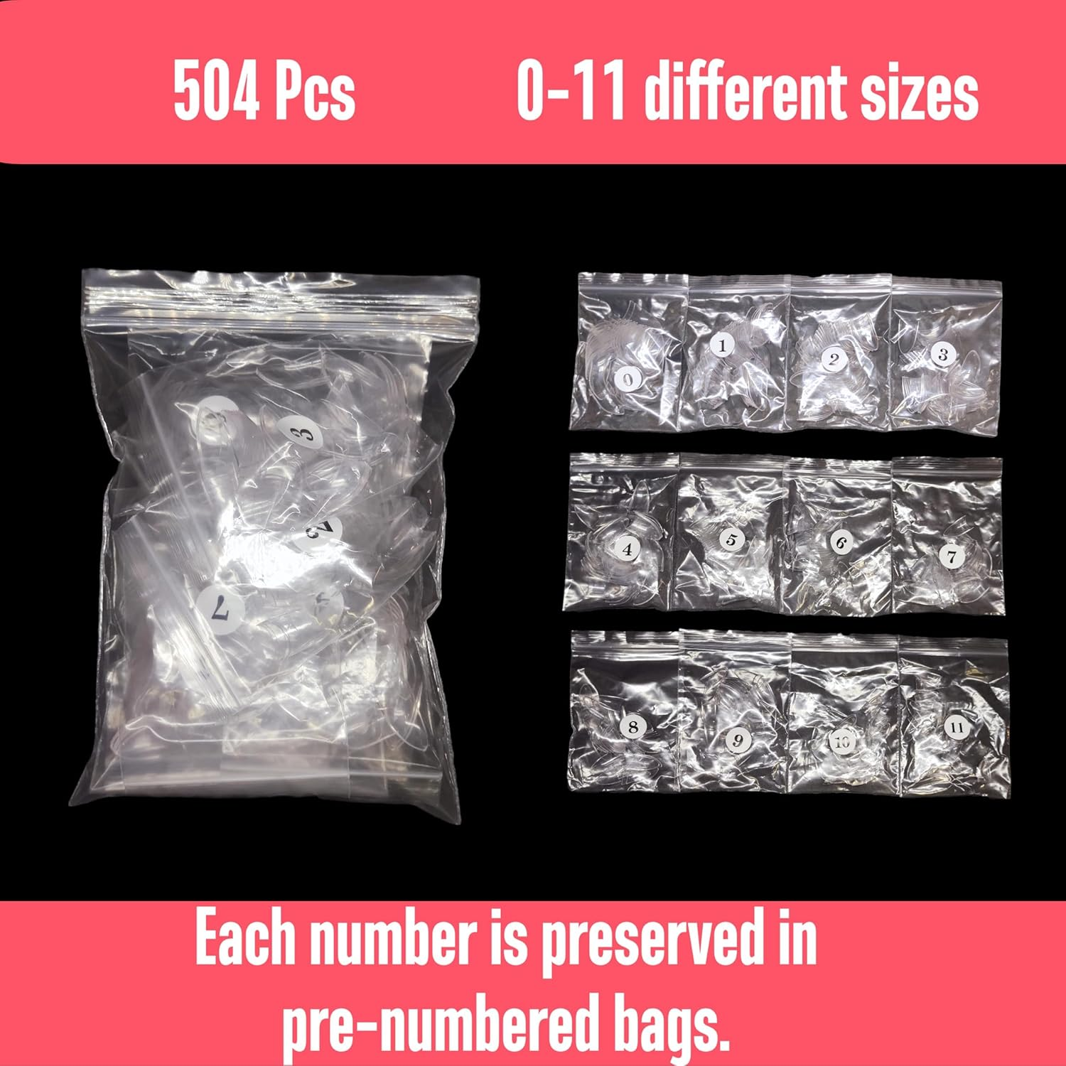 NOVO OVO Nail Tips Curved Stiletto, Clear Gel X Extension Kit Half Covel to Make Press on 3D Eagle Claw Nails, Thick Extra Hawk Deep Curve Almond French Tips Soft False Fake Acrylic Nail 504Pc 12 Size image number 5