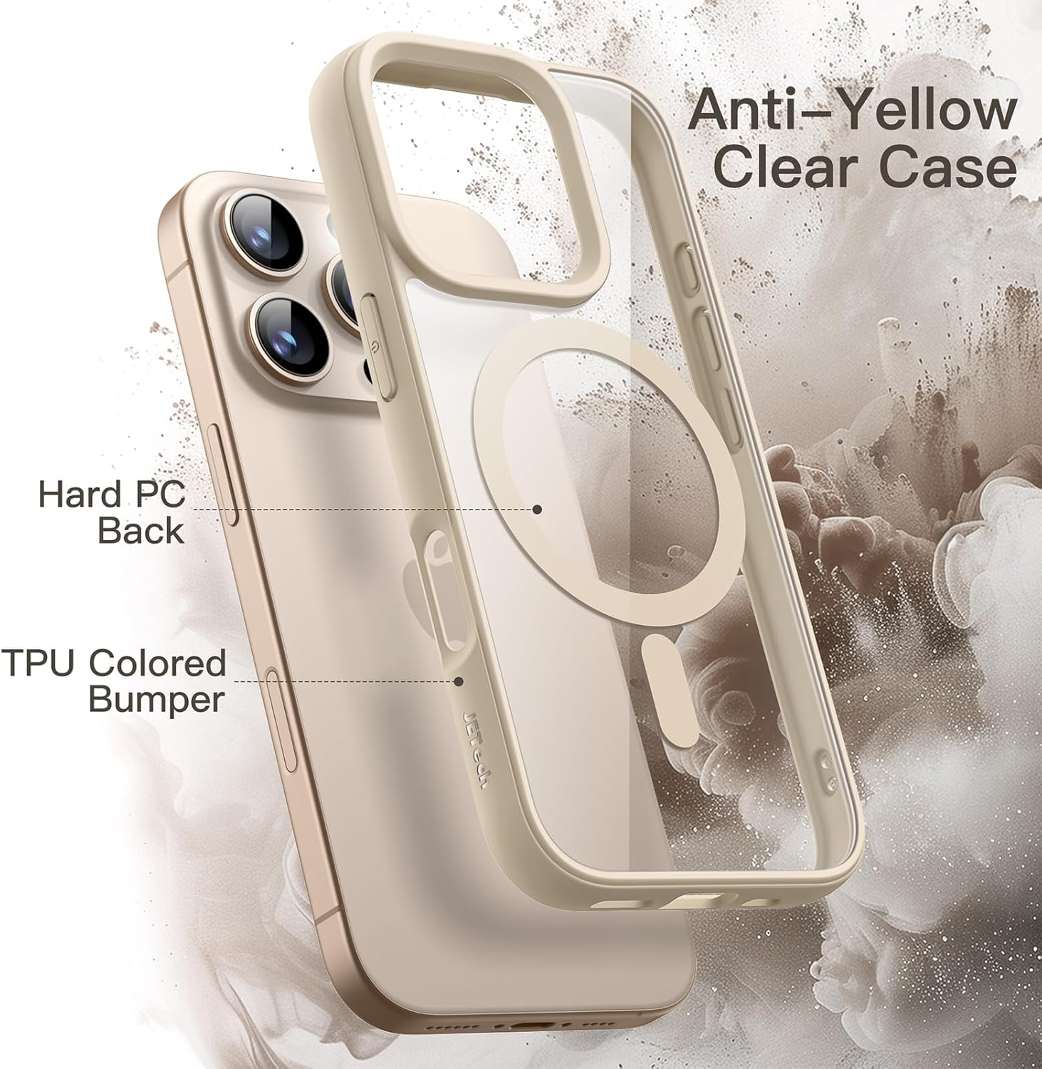 Jetech Magnetic Case for Iphone 16 Pro Max 6.9-Inch Compatible with Magsafe, Shockproof Phone Bumper Cover, Solid Color Matte TPU Frame, Anti-Scratch Clear Back (Desert Titanium) - Natural Titanium image number 2