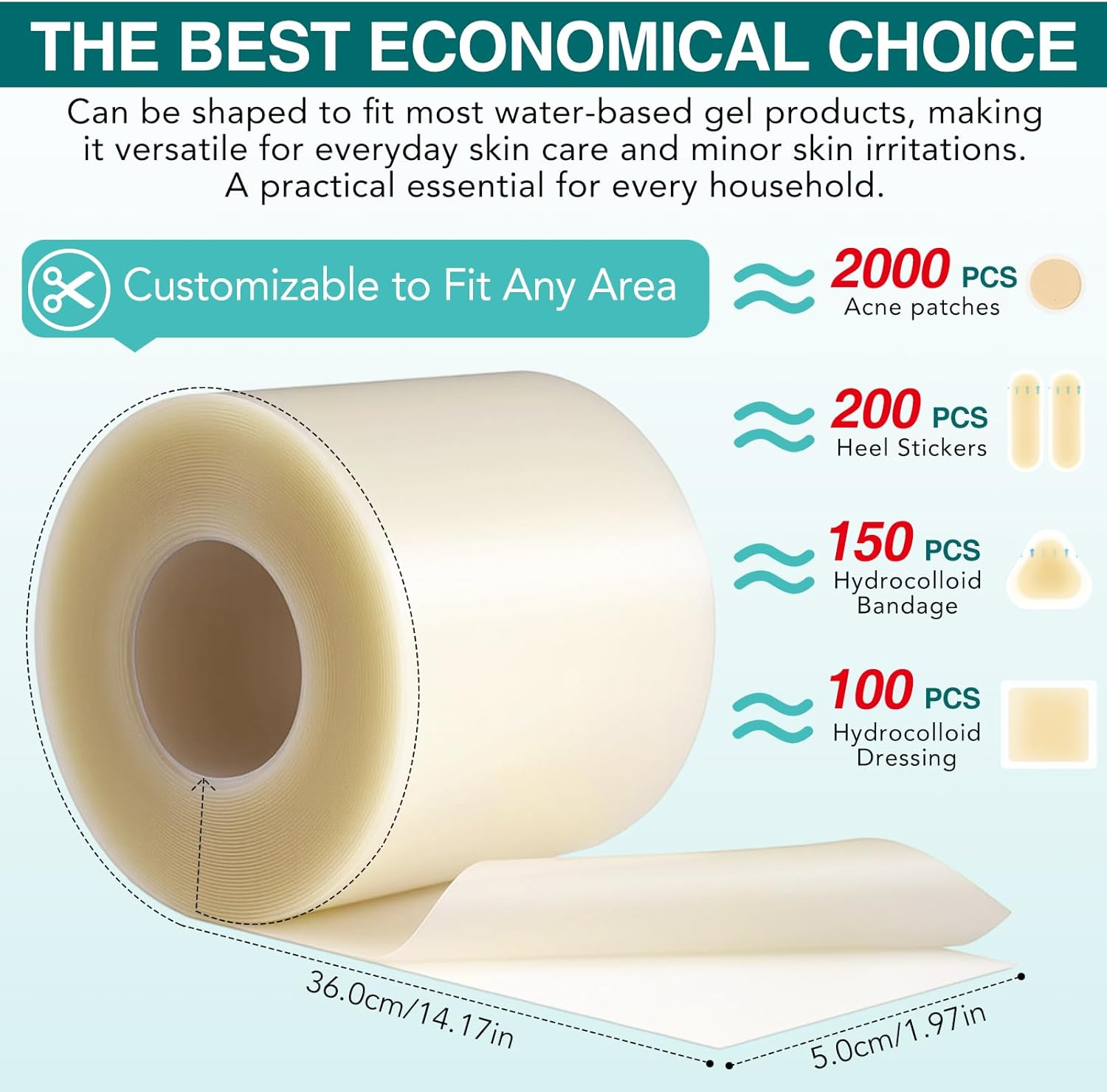 Hydrocolloid Roll for Wound Care,Hydrocolloiddressing Roll 5Cmx3.6M, Self-Adhesive Large Wound Dressings Waterproof Hydrocolloid Dressings Bandages for Wounds &ndash; Self-Adhesive & Latex-Free image number 5