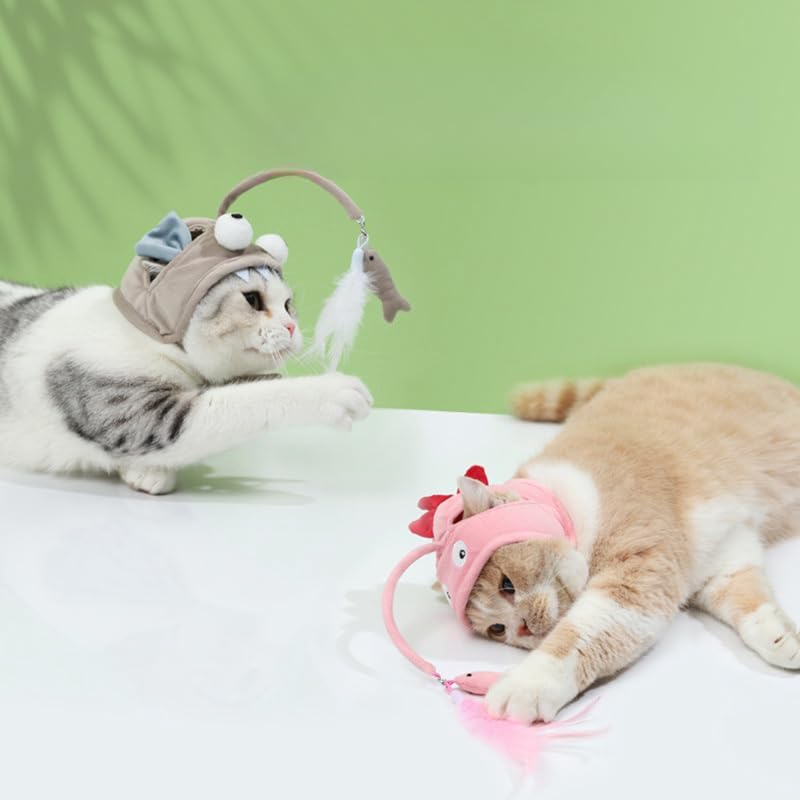 New Cat Hat Wearable Cat Tree, Head-Mounted Cat Self-Entertainment Interactive Toy, Interesting Pet Cat Head-Mounted Feather Toy, Indoor Cat Feather Hat Toy image number 6