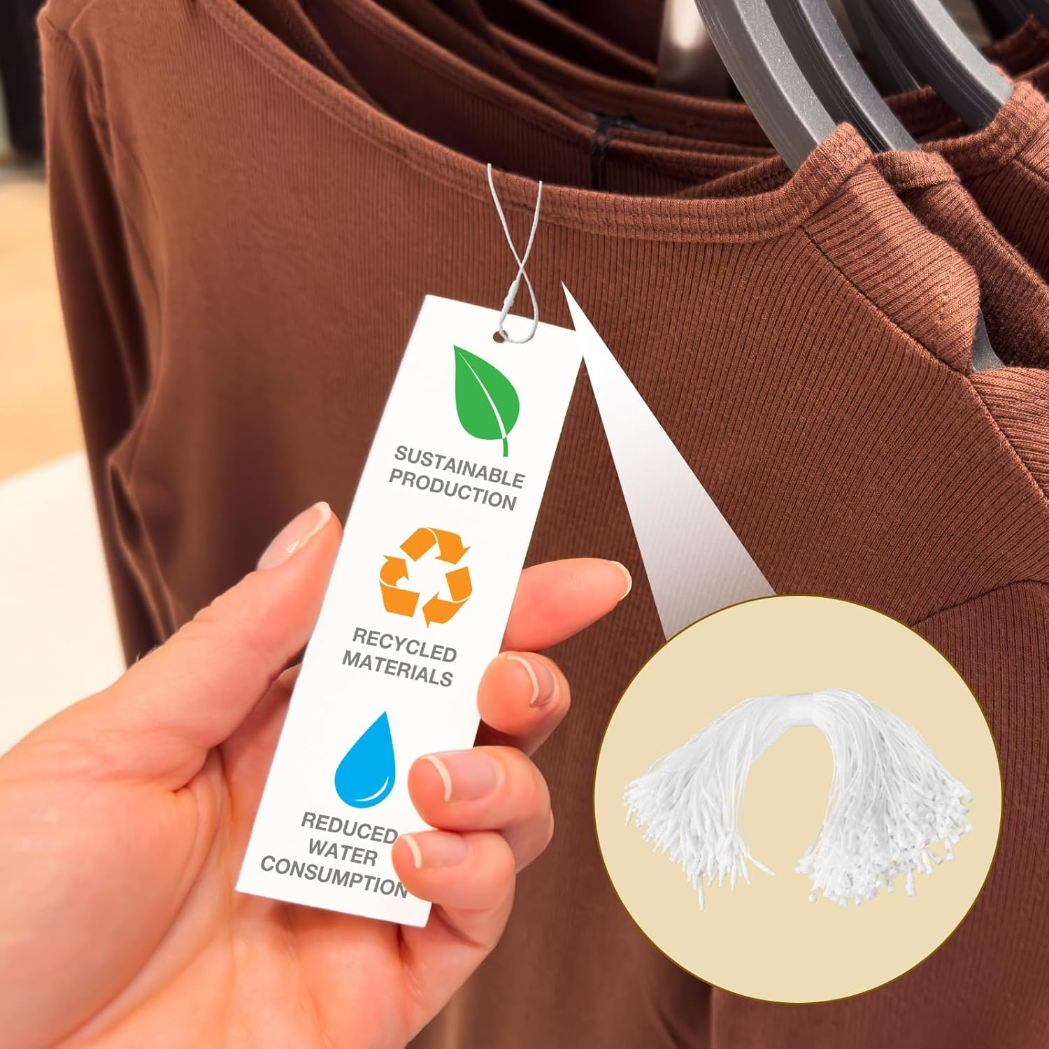 200 Pcs White Cotton Clothing Price Tag String with Bullet Clasp Lock, 20Cm Secure Hang Tags Twine for Apparel Shoes Luggage Labels Gifts Jewelry Pricing Storehouse Classification Mark (White) - Black image number 6