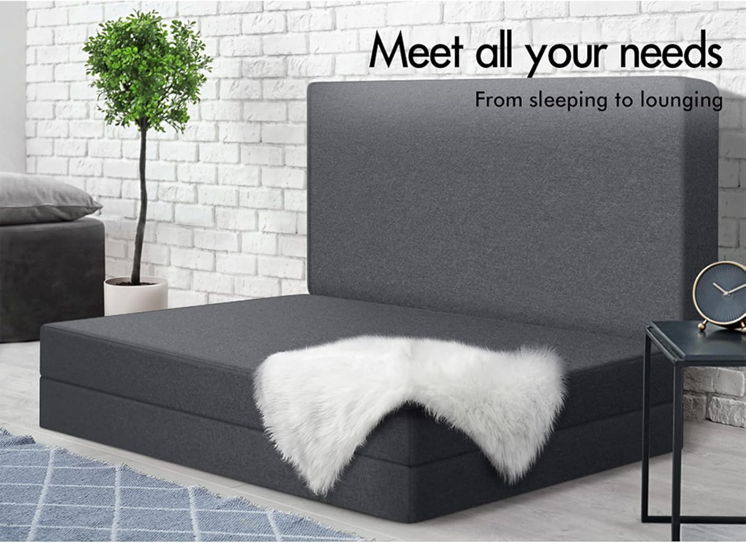 STARRY EUCALYPT Light Grey Folding Floable Mattress Mat Pad 190 X 130 X 10Cm Portable Mattress Floor Bed in Bamboo White for Home Office Camping and Travel Use Tri-Fold Sofa Lounge image number 5