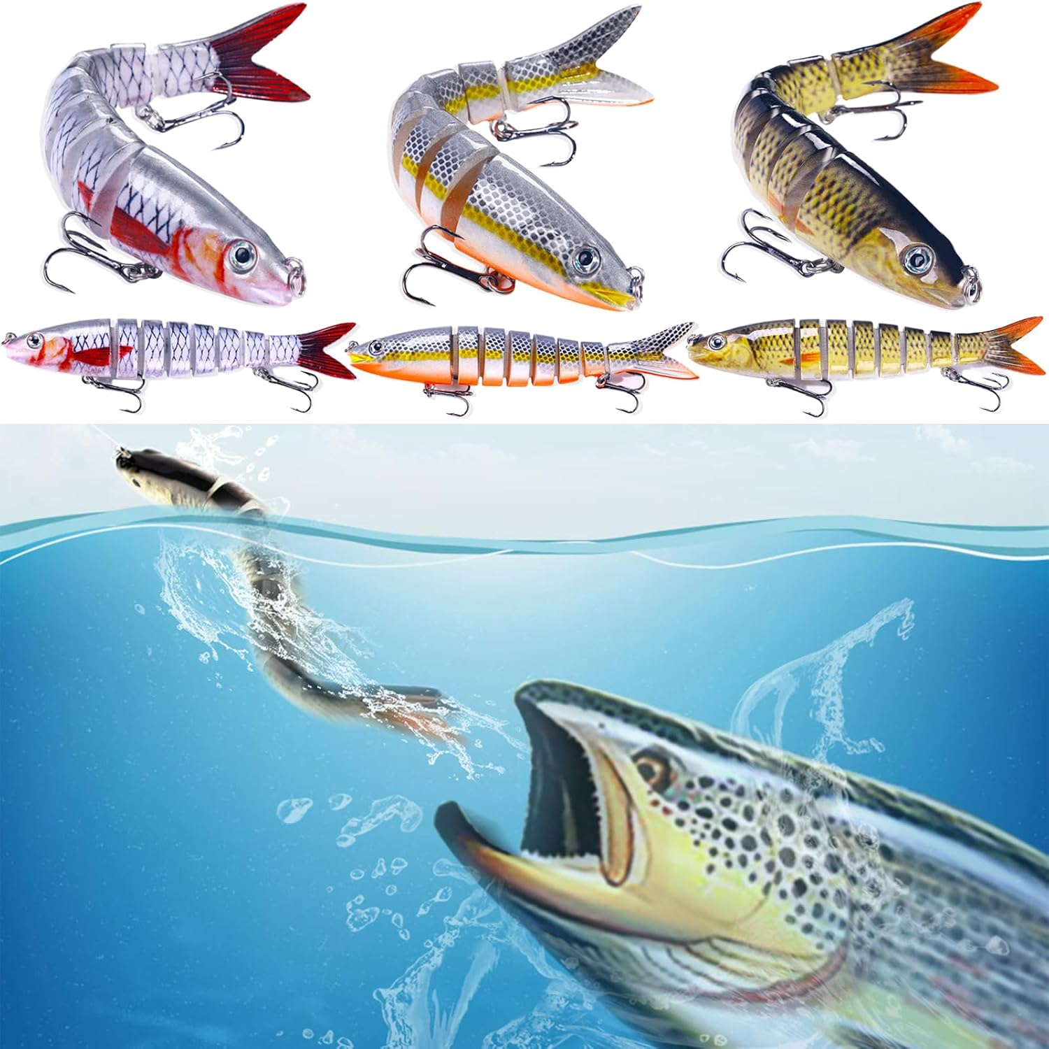 ZHIGOU Fishing Lures Realistic Multi-Jointed Swimbait for Freshwater and Saltwater, Slow Sinking Hard Bait for Bass, Trout, Crucian, Pike, Walleye - Professional Fishing Gear image number 2