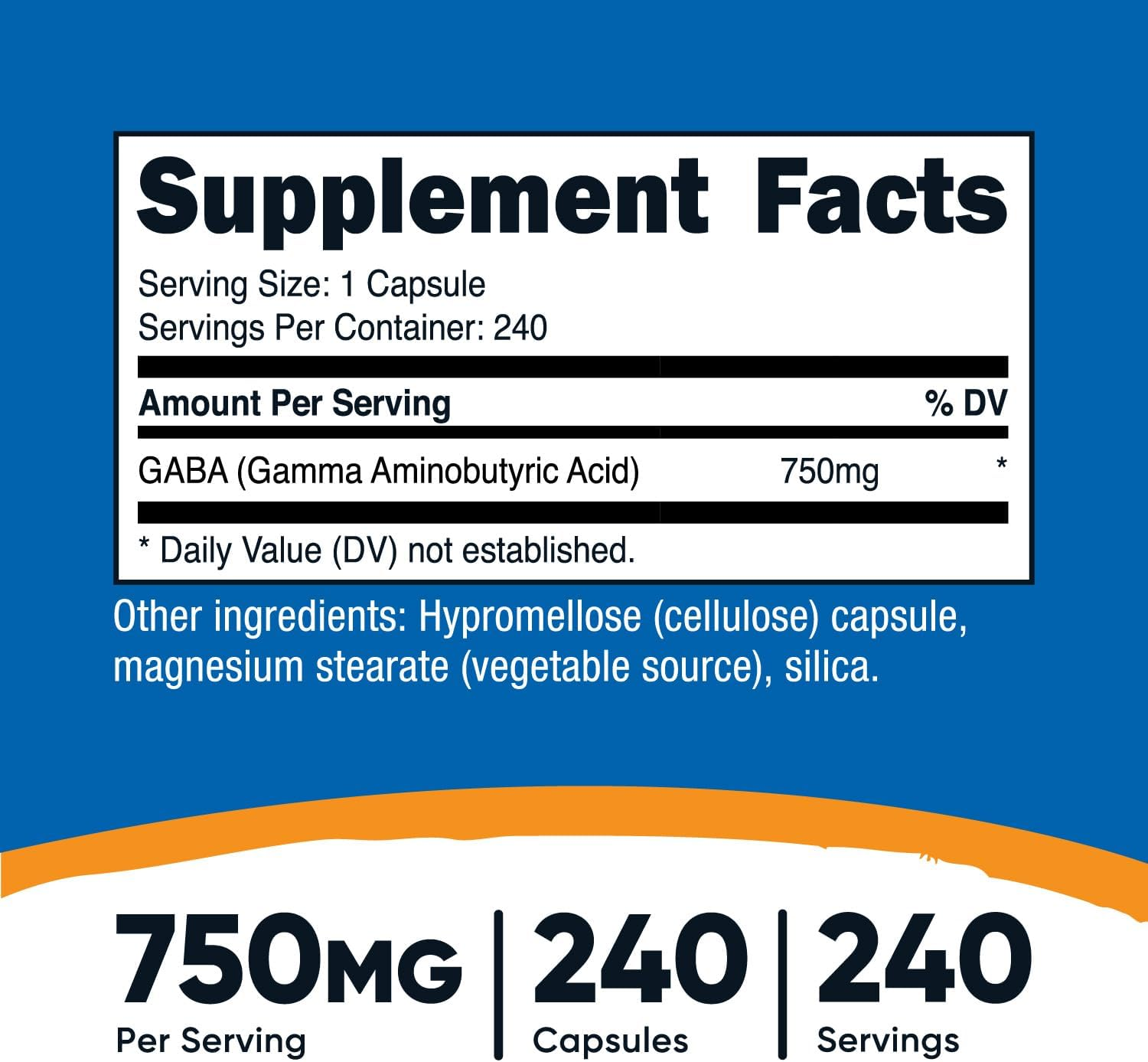 Nutricost GABA (Gamma Aminobutyric Acid) 750Mg, 240 Capsules - Non-Gmo, Gluten Free image number 4