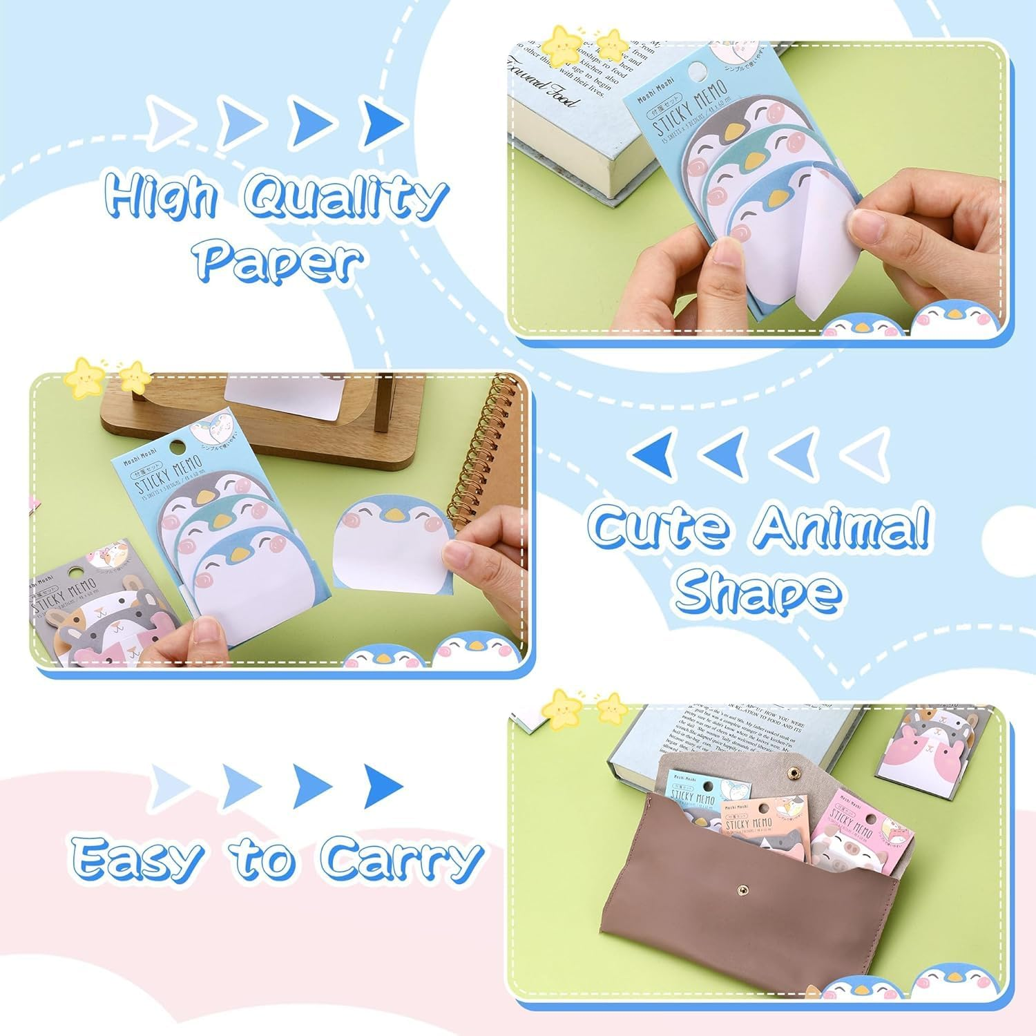 Cute Animal Sticky Notes - Cartoon Sticky Note Memo, Self Stick Note Supplies (6) for Students, Home, Office & Gifts image number 3