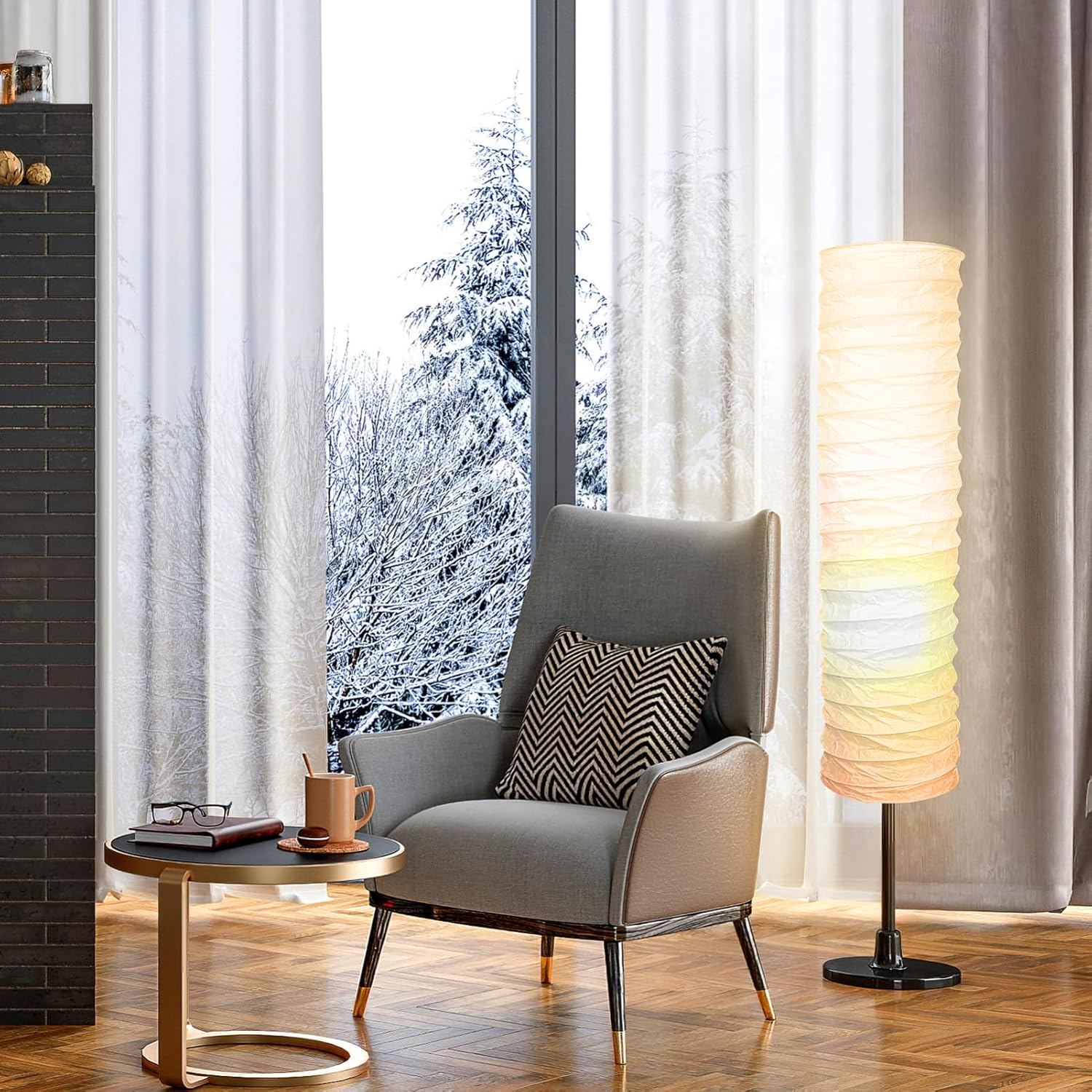 SHINEOFI Paper Lampshade for Floor Lamp, Nordic Style Floor Lampshade, Replacement Light Cover for Living Room, Bedroom, 36 X 36 X 9 Inches image number 2