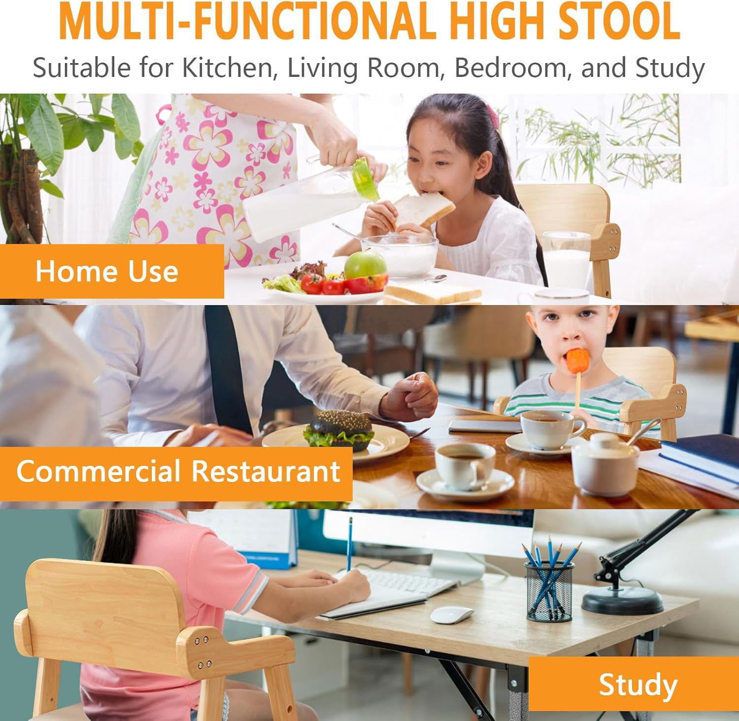 Solid Wood High Chairs for Toddlers Booster Seat for Dining Table High Chair Grows with Kid for Dining, Study Chair for Children High Chair for Chair at Table Toddler High Chair for Dining Table image number 6