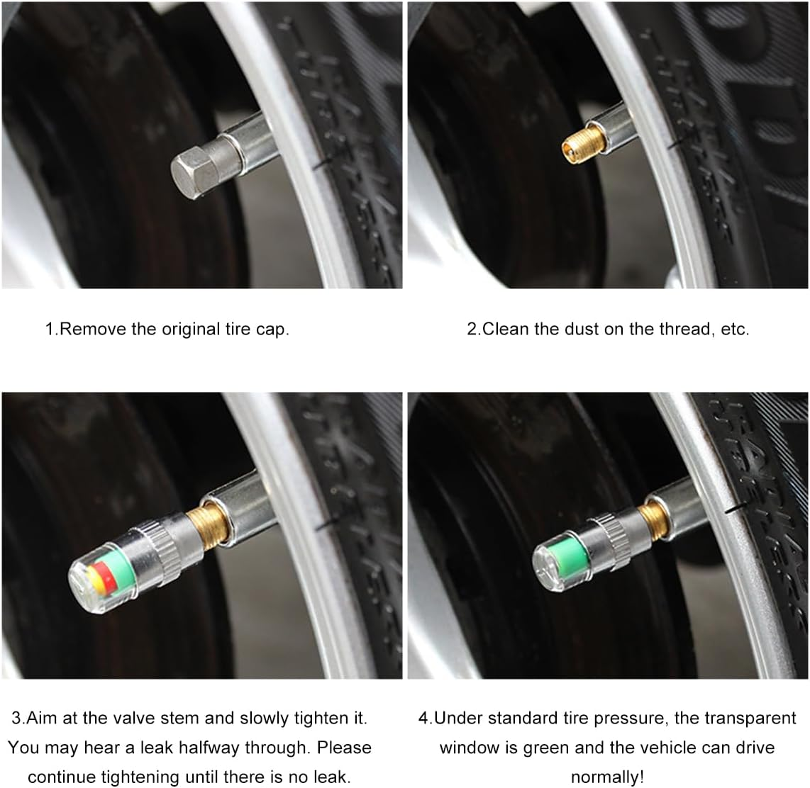 8PCS Tire Pressure Monitor Valve Stem Caps, 2.4 Bar 36PSI Pressure Monitor Stem Covers with 3-Color Eye Alert, Easy to Read Sensor Indicator Tire Valve Cap for Most Car Truck SUV (Silver)