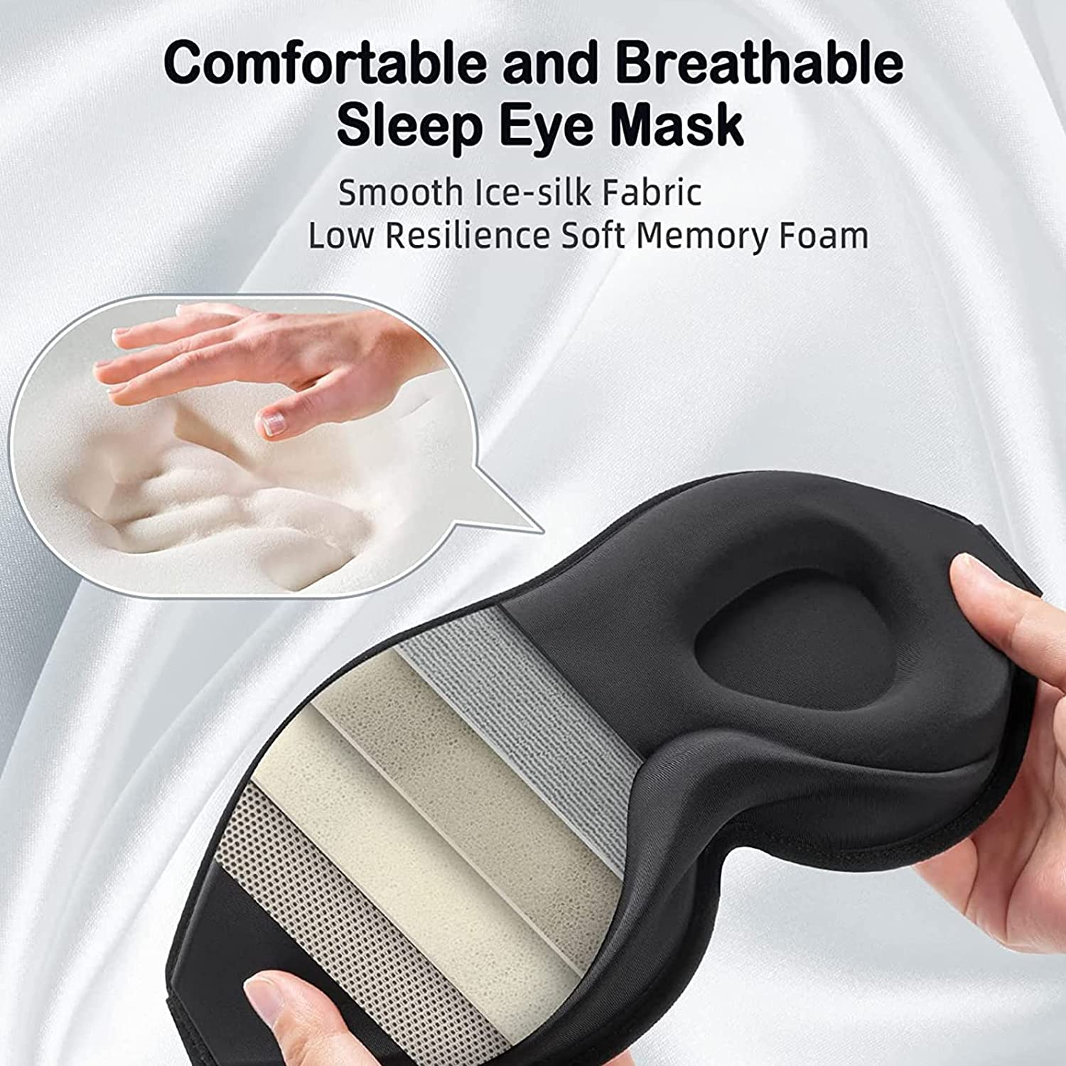 Sleep Eye Mask, 3D Deep Contoured Eye Covers for Sleeping, Block Out Light Eye Mask, Zero Eye Pressure Blindfold for Men Women with Adjustable Strap for Sleeping, Traveling (Black)