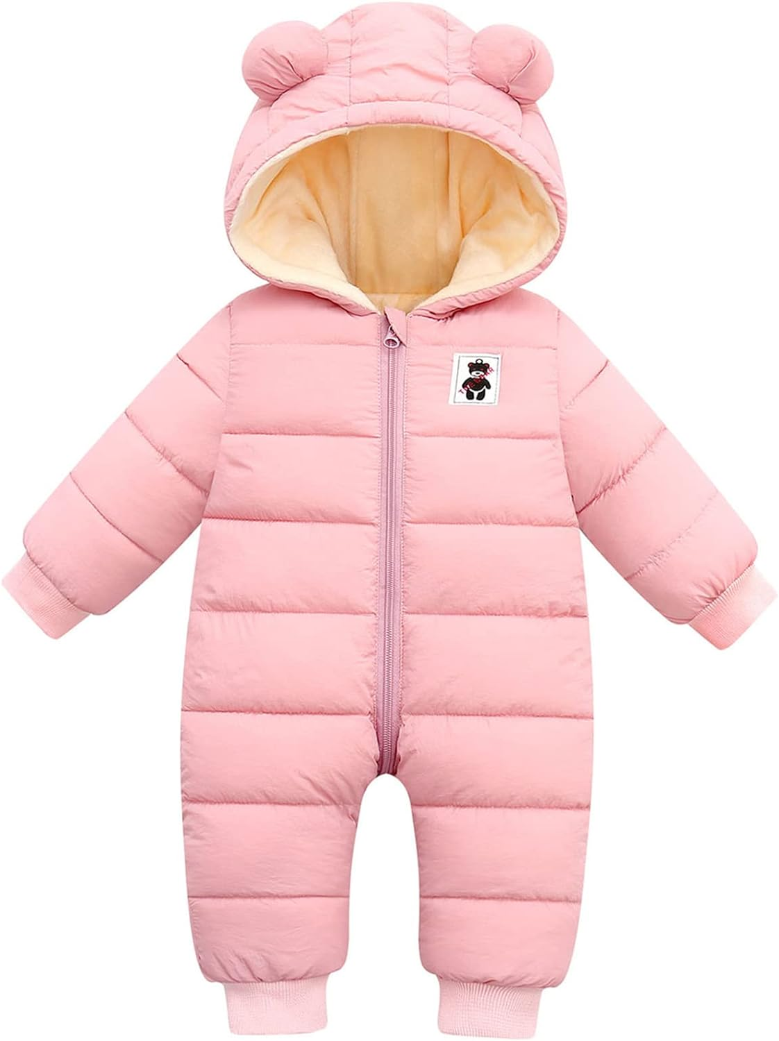 KEOYA Baby Snowsuit Infant Boys Girls Winter Warm Jumpsuit Thick Hooded Bodysuit One Piece Snow Wear Romper